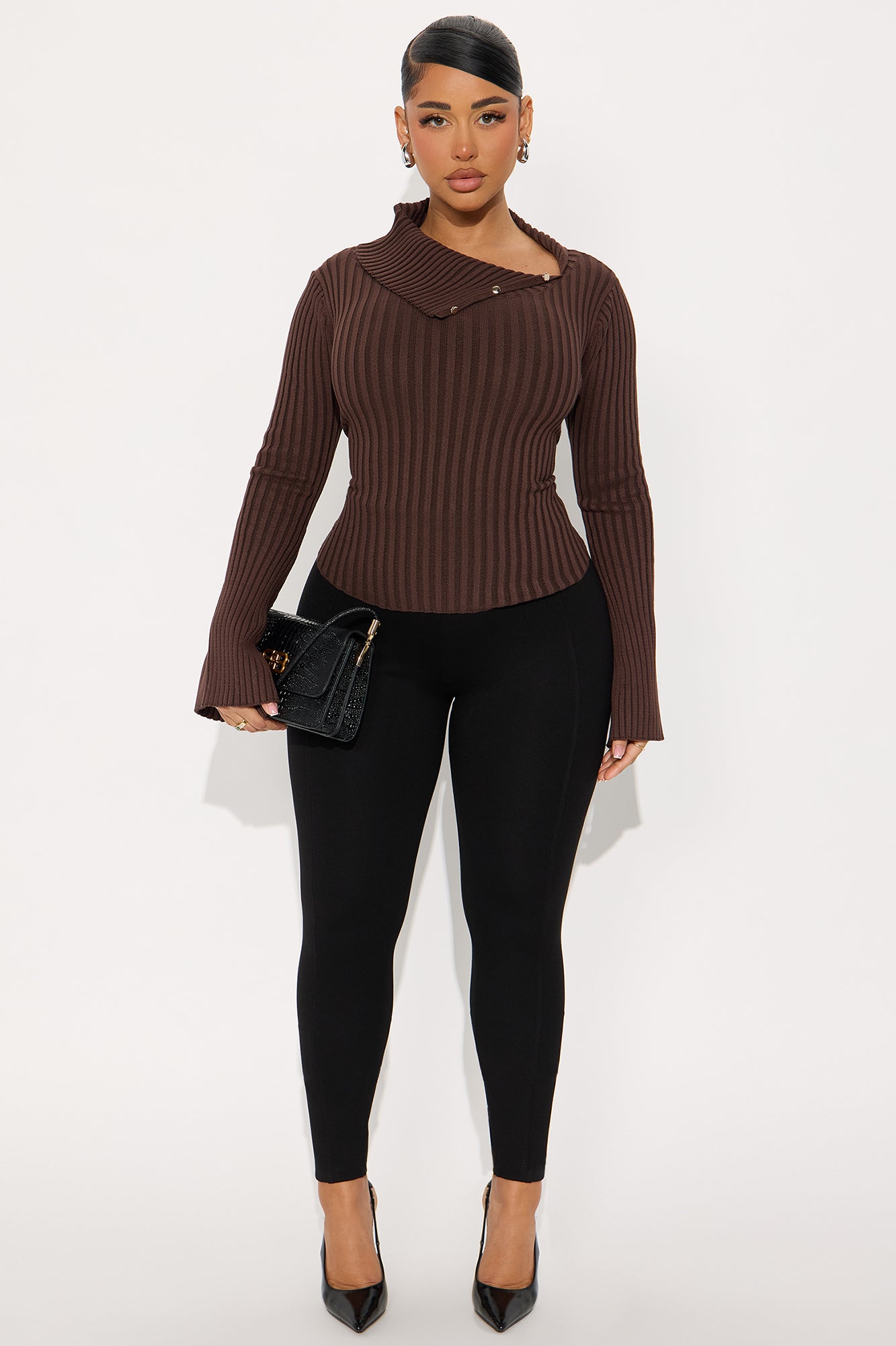 A Softy Collared Sweater Top - Chocolate