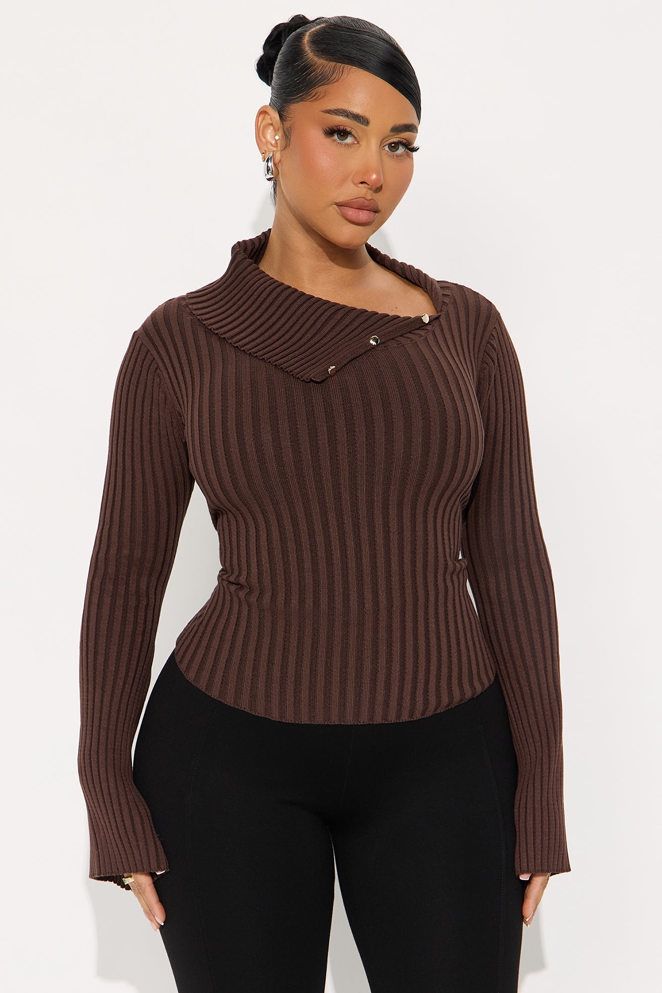 A Softy Collared Sweater Top - Chocolate