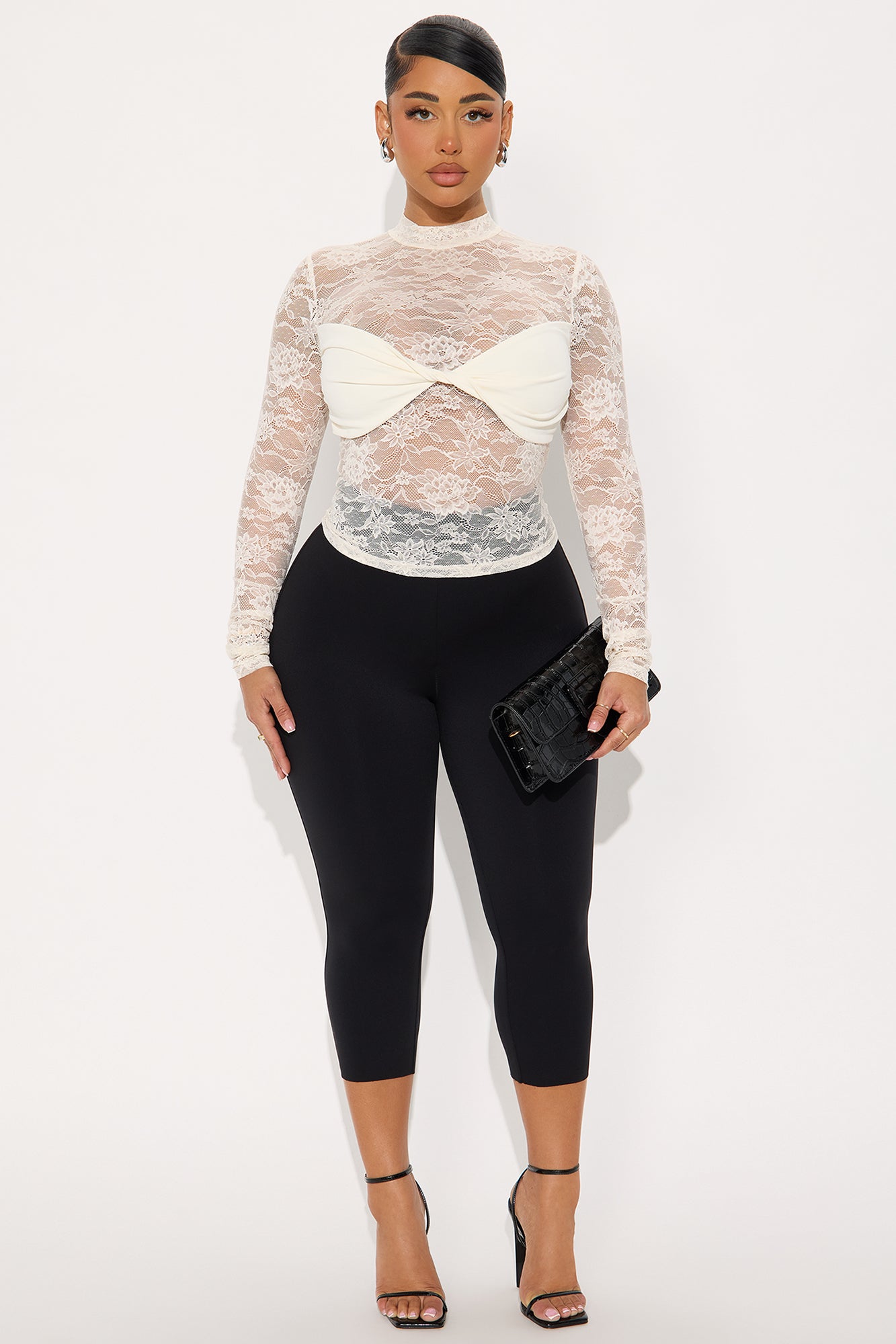 Ismay Mock Neck Lace Top - Cream