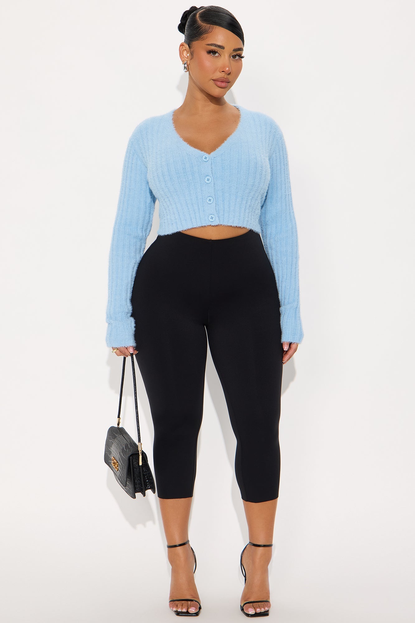Make It Fun Cropped Fuzzy Cardigan - Light Blue