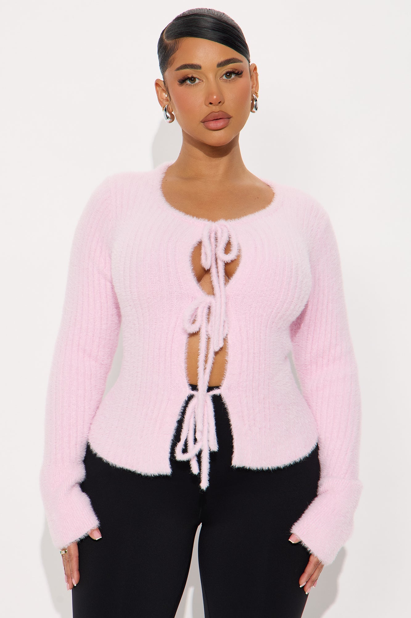 Estella Tie Front Bow Cardigan - Pink