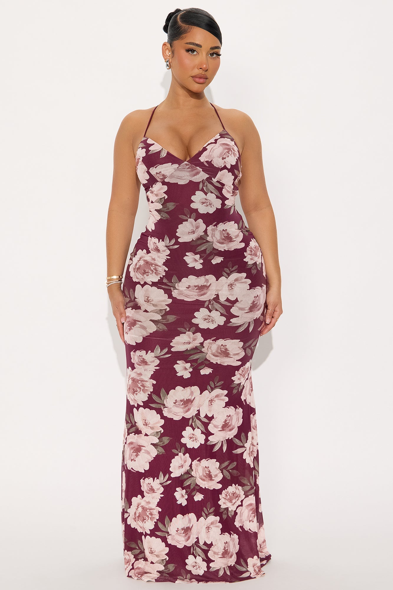 Sweet Girl Energy Backless Maxi Dress - Burgundy/combo