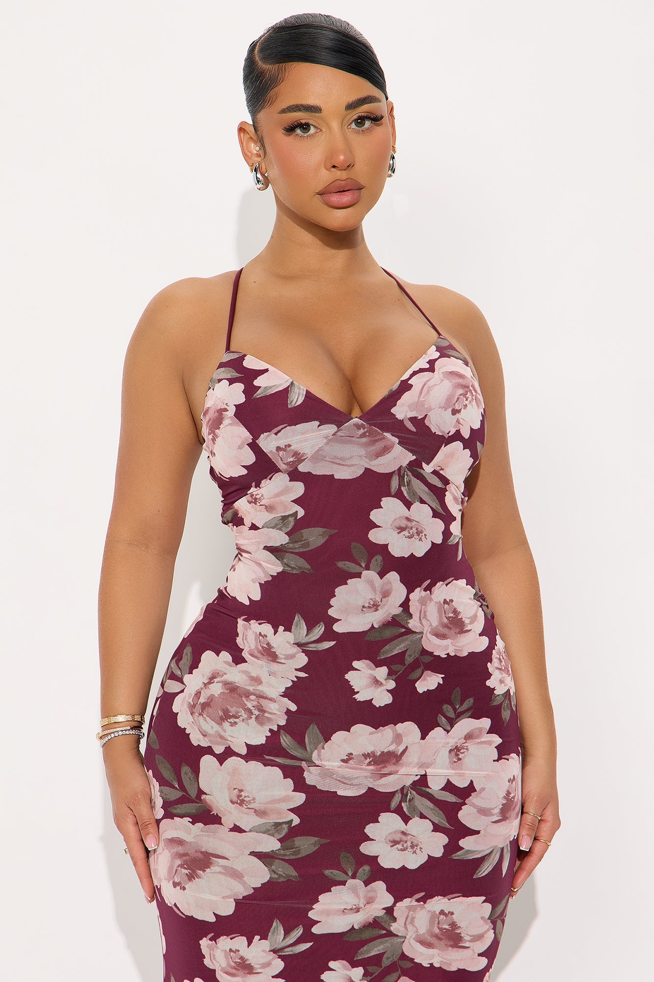 Sweet Girl Energy Backless Maxi Dress - Burgundy/combo