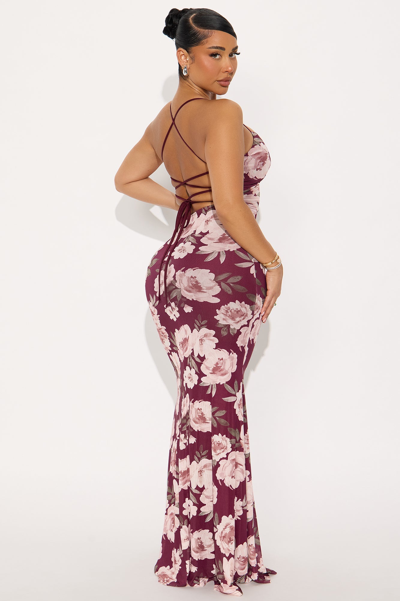 Sweet Girl Energy Backless Maxi Dress - Burgundy/combo