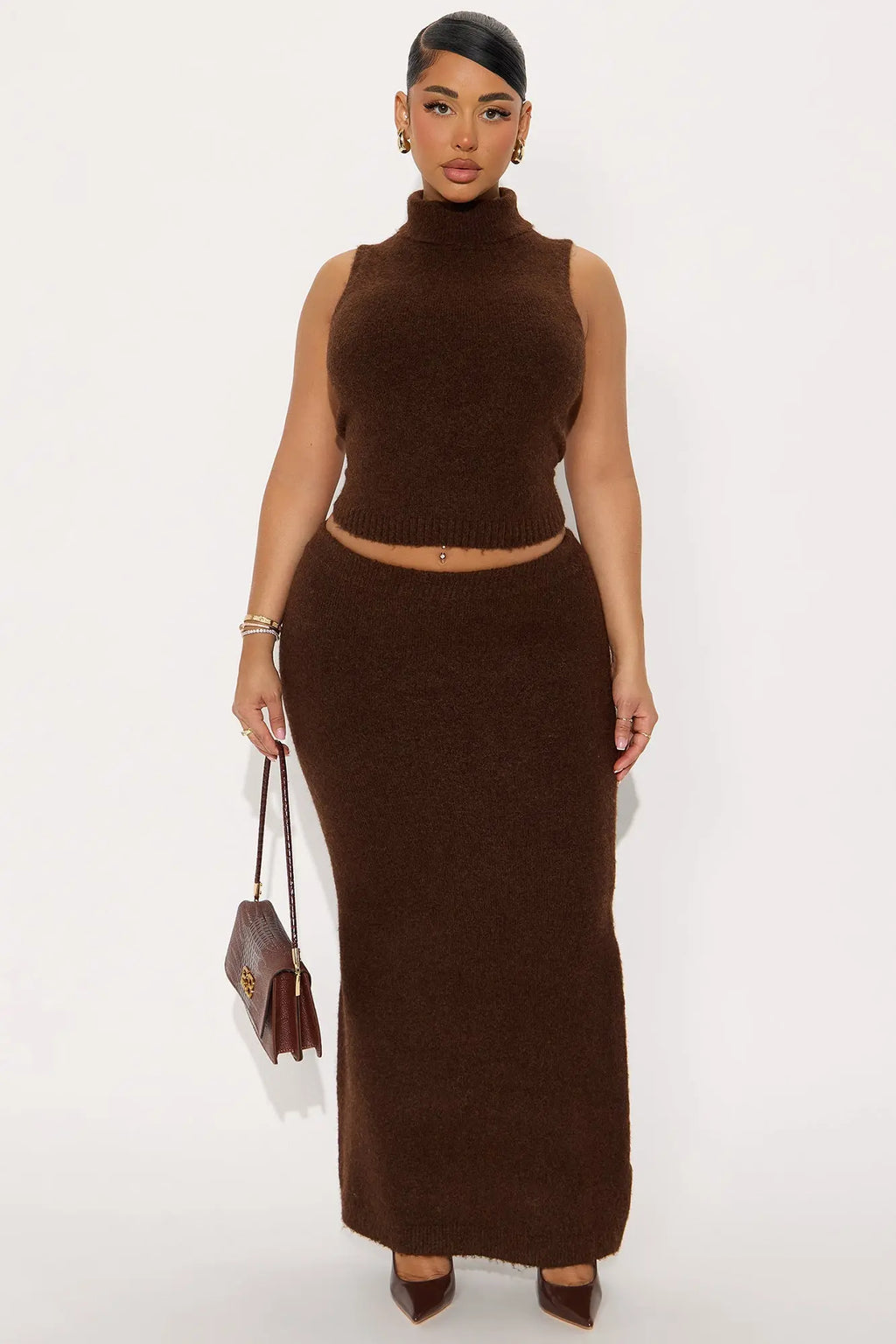 Cambria Sweater Maxi Skirt Set - Chocolate 
