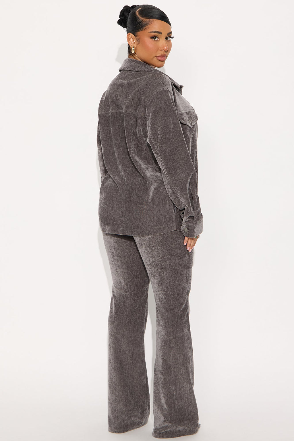 Corrina Velvet Shacket Pant Set - Black 