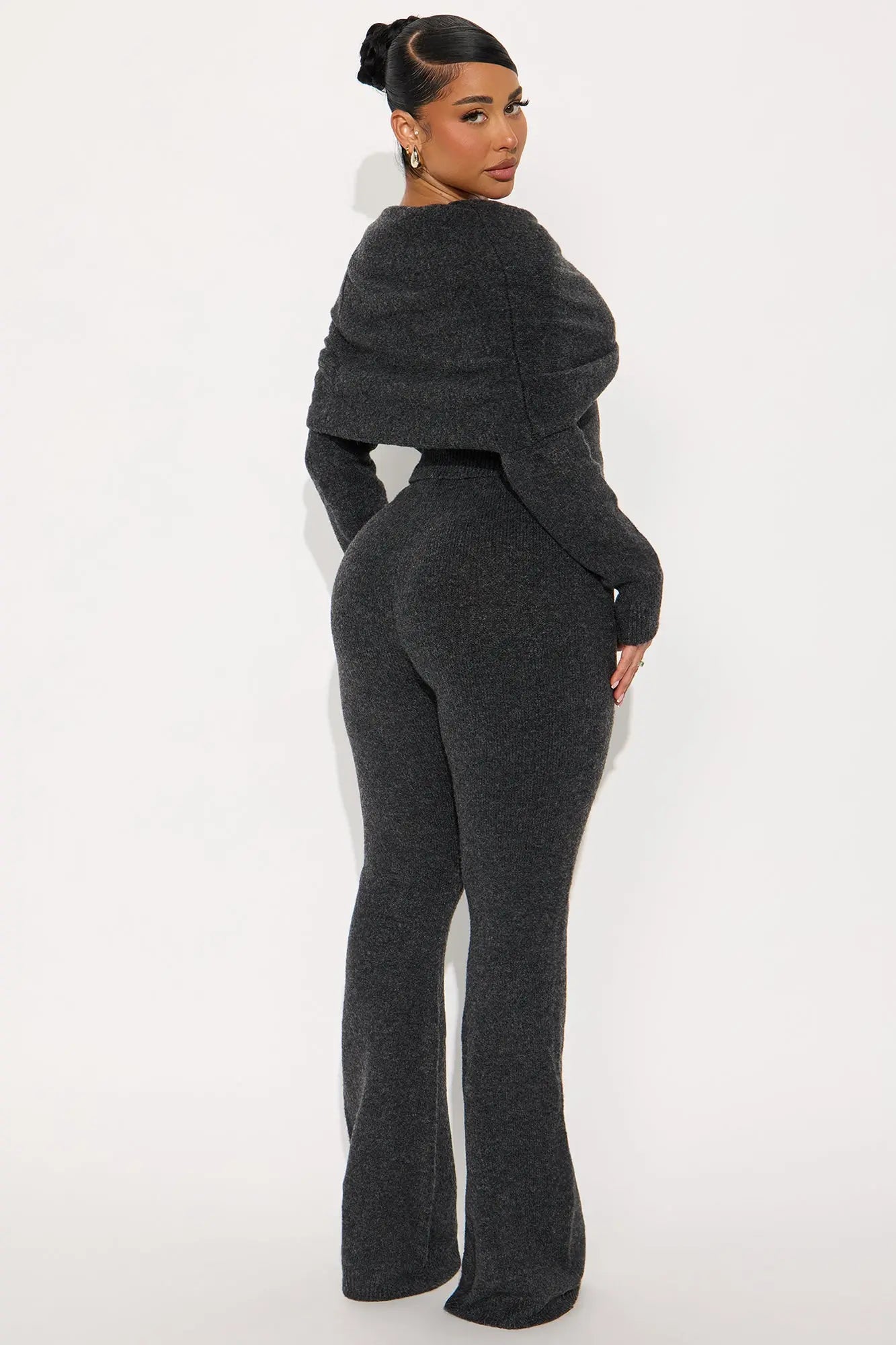 Carolina Off Shoulder Sweater Pant Set - Charcoal 