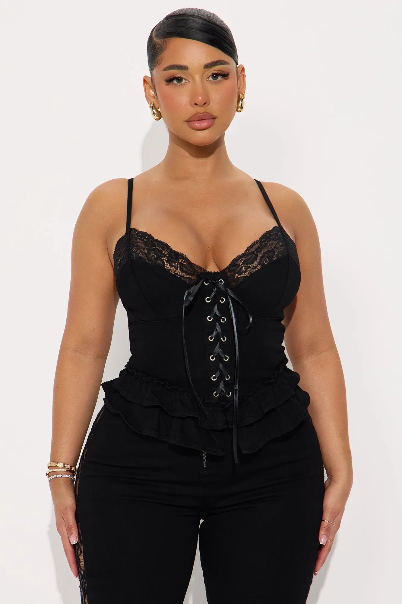 Lace Me Down Pant Set - Black 