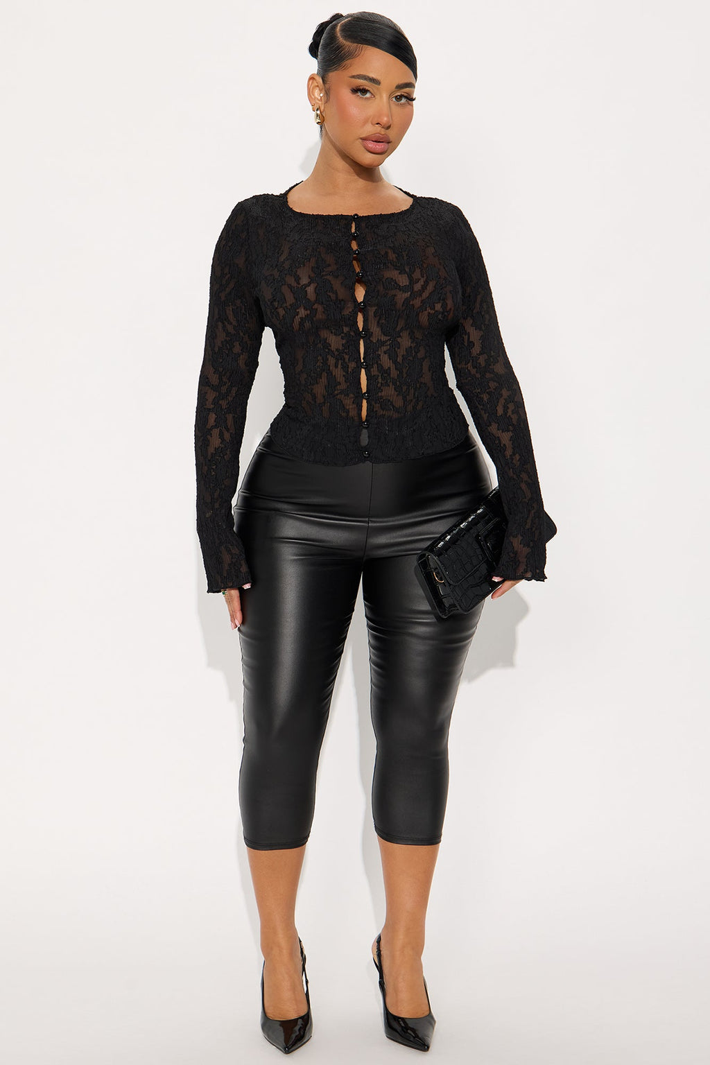 Sunset Stories Plisse Sheer Top - Black