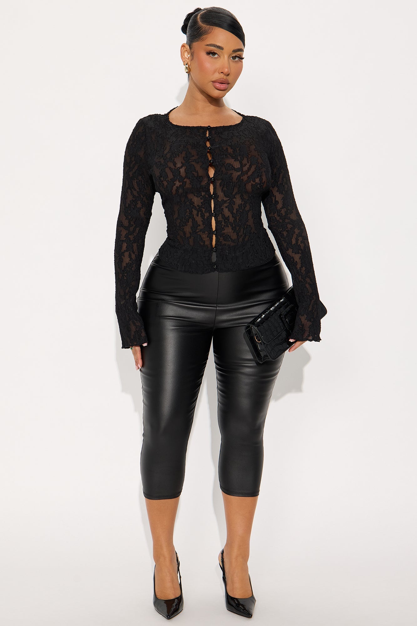 Sunset Stories Plisse Sheer Top - Black