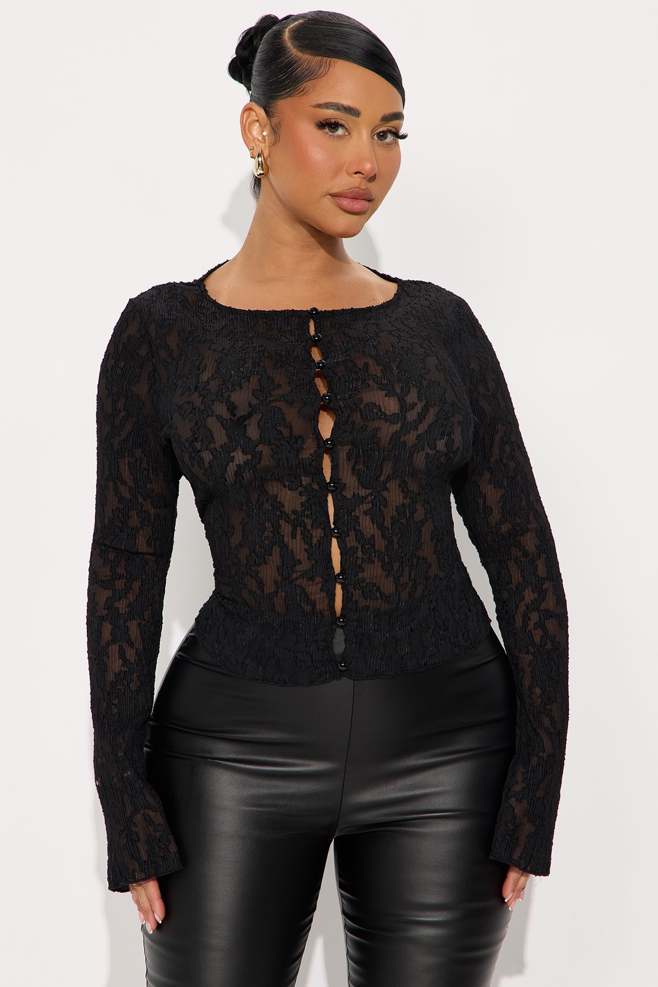 Sunset Stories Plisse Sheer Top - Black