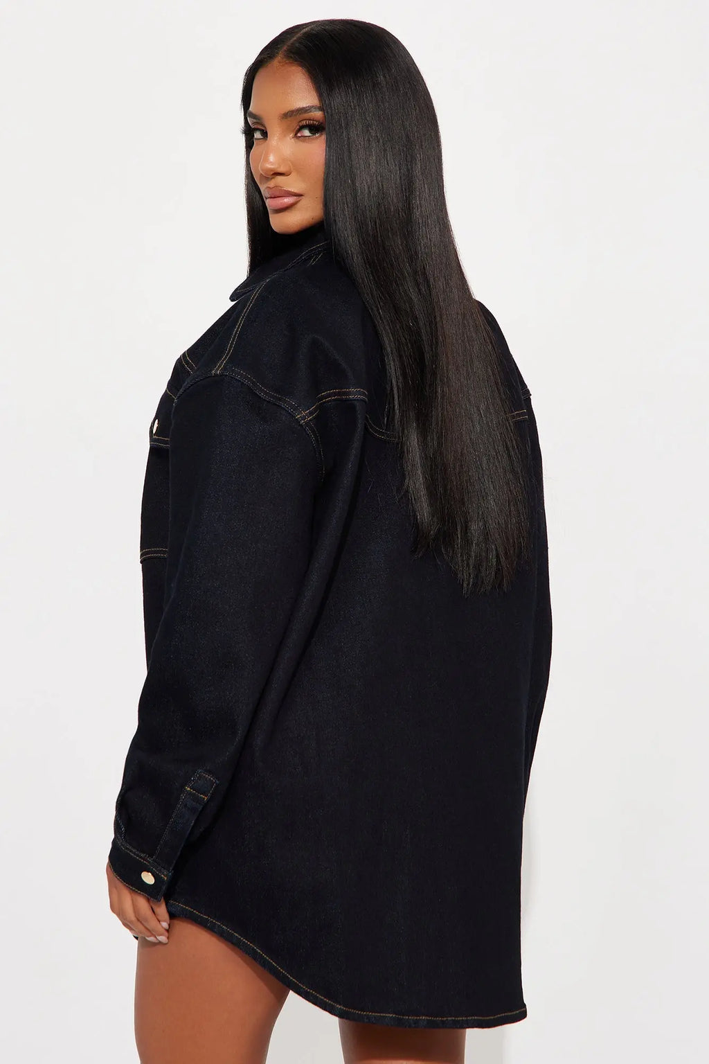 Olivia Oversized Denim Shacket And Mini Skirt Set - Dark Wash 