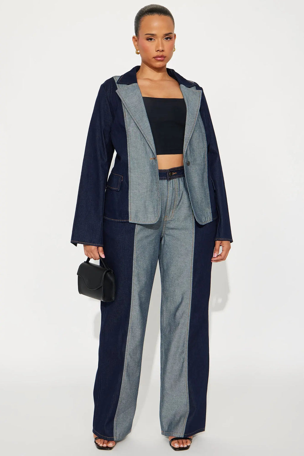 Split Decisions Denim Blazer Pant Set - Dark Denim 