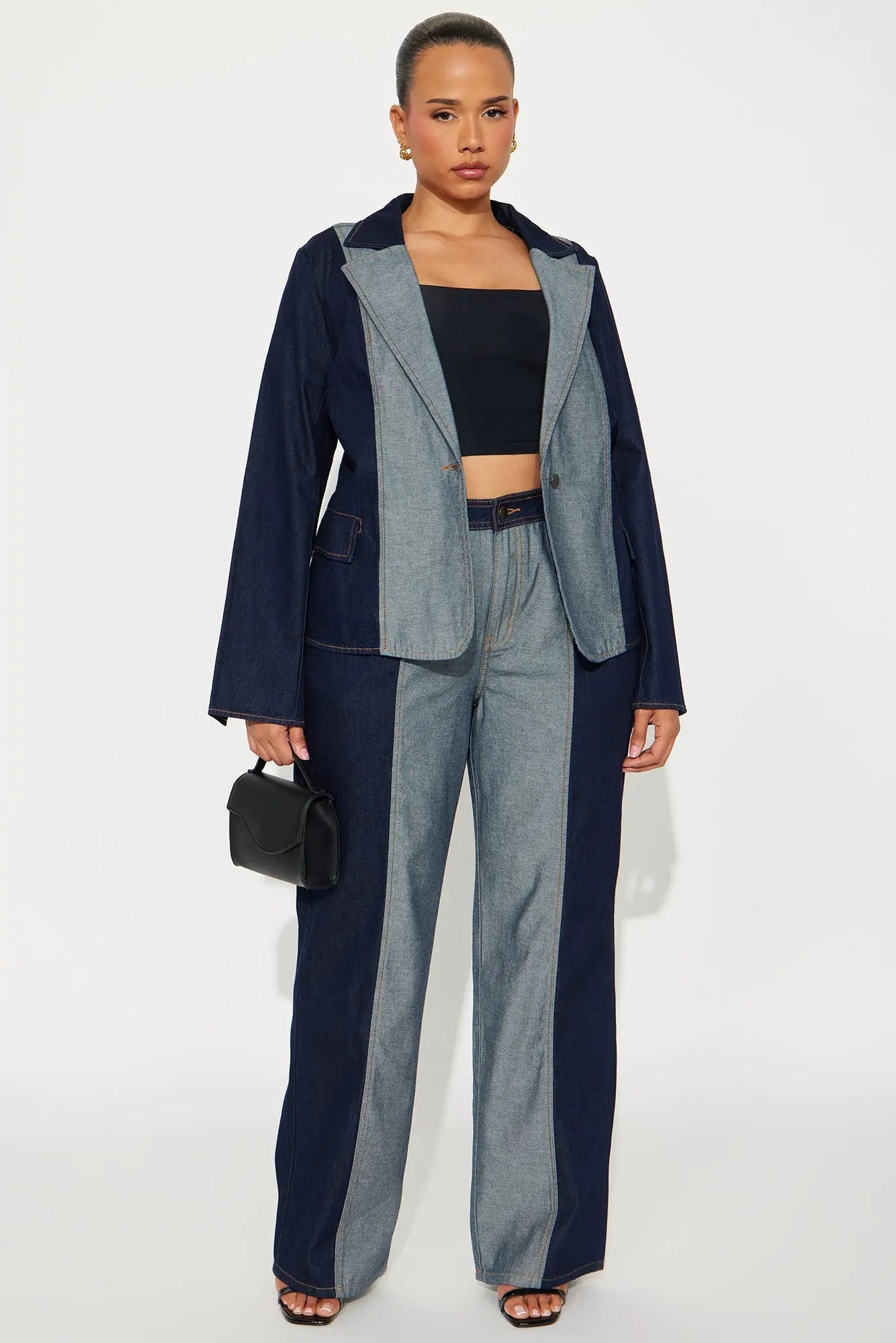 Split Decisions Denim Blazer Pant Set - Dark Denim 