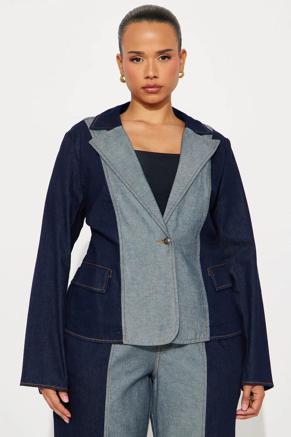 Split Decisions Denim Blazer Pant Set - Dark Denim 