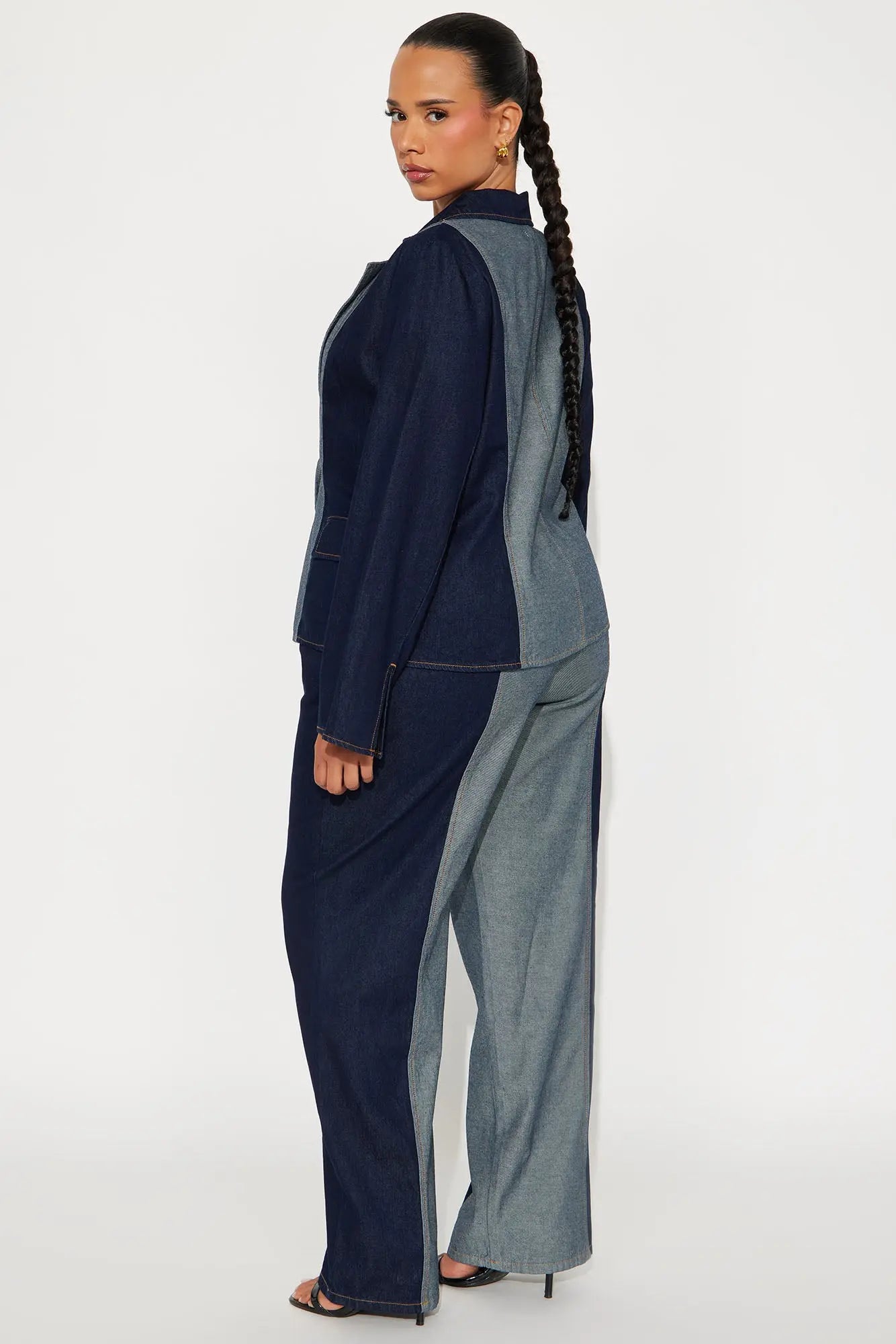 Split Decisions Denim Blazer Pant Set - Dark Denim 