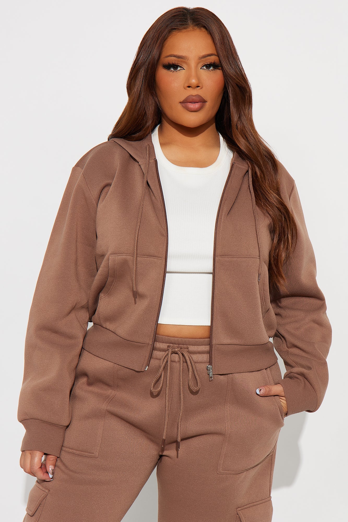 Kinsley Cropped Hoodie - Brown