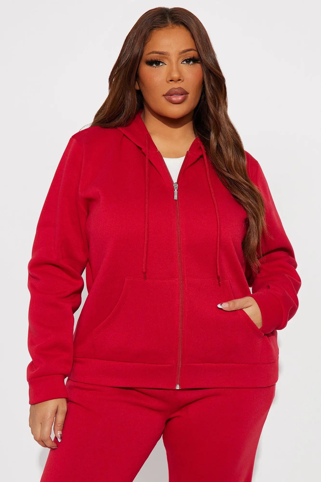Candice Zip Up Hoodie - Red 