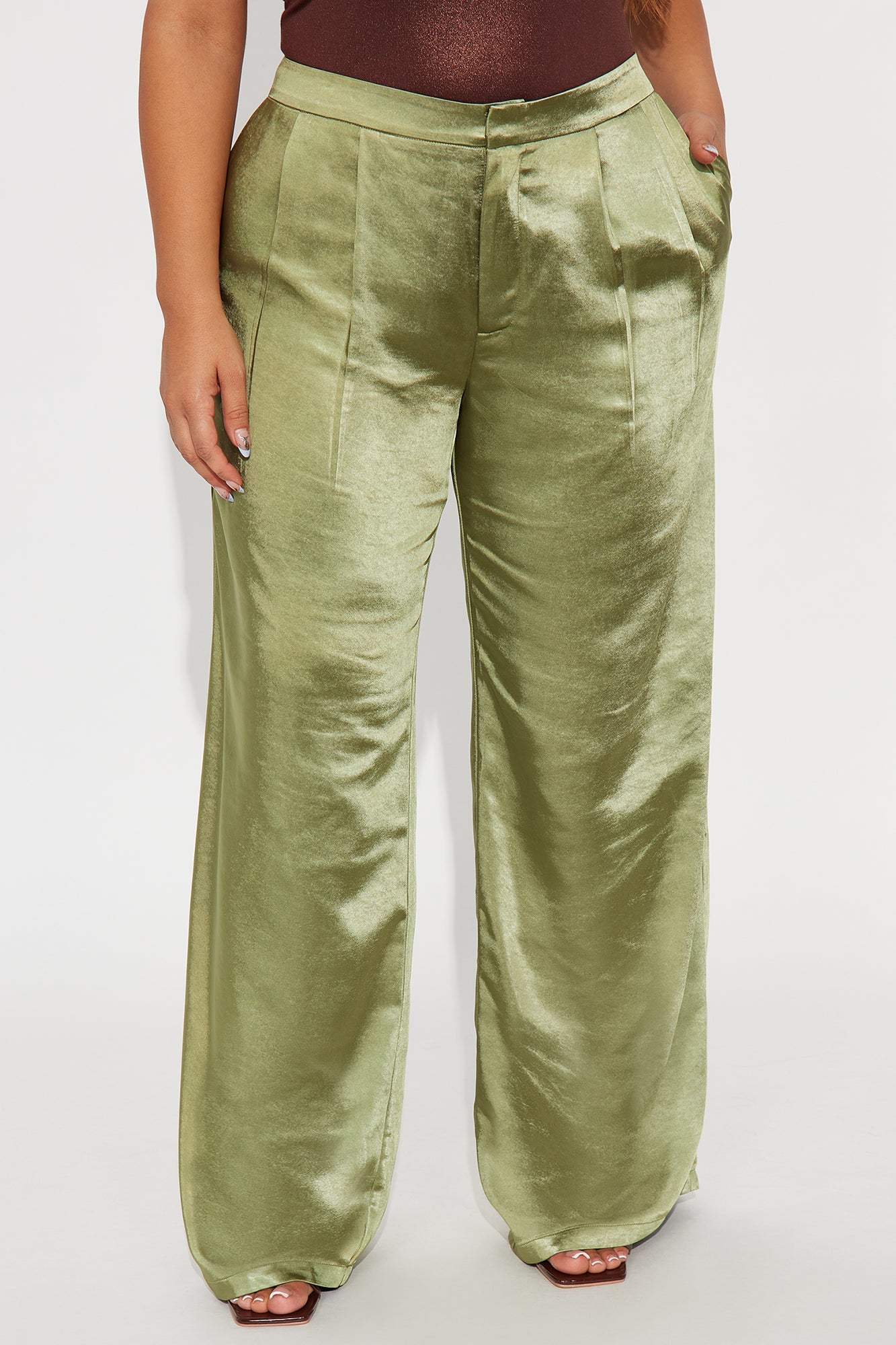 Main Topic Low Rise Wide Leg Satin Pant 33 - Olive 