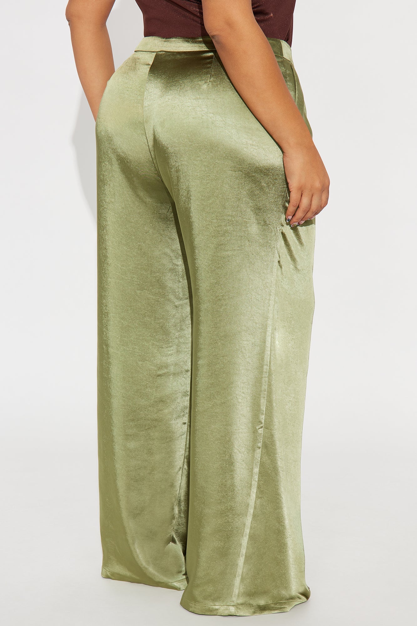 Main Topic Low Rise Wide Leg Satin Pant 33 - Olive 