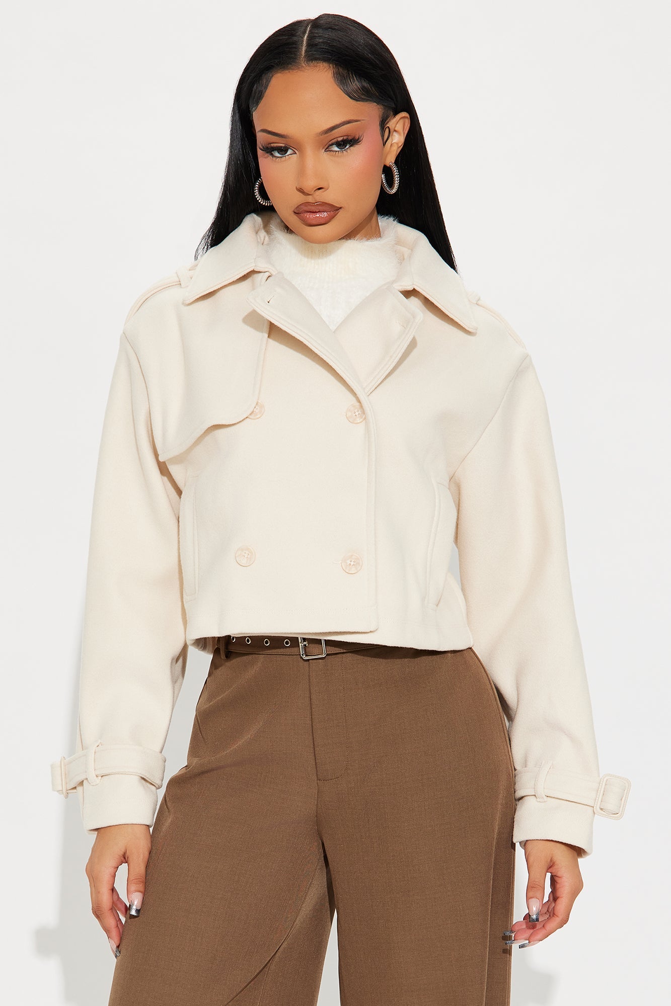 Bridgette Cropped Double Breasted Coat - Cream