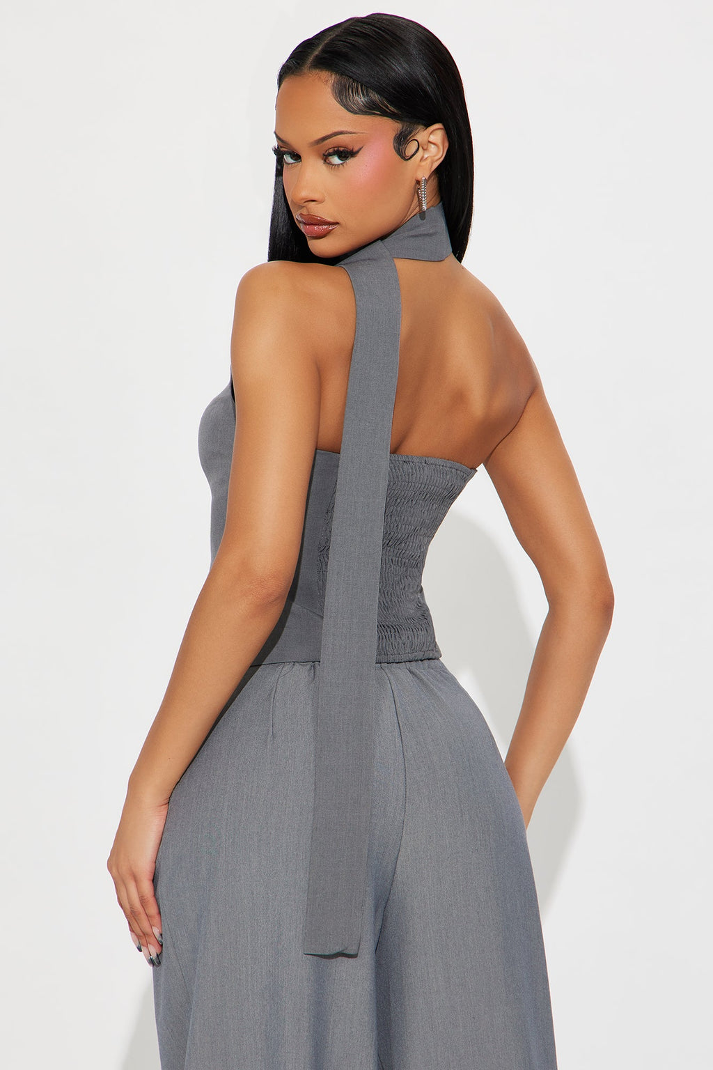 Classy And Corportate Asymmetrical Neck Tie Vest - Grey