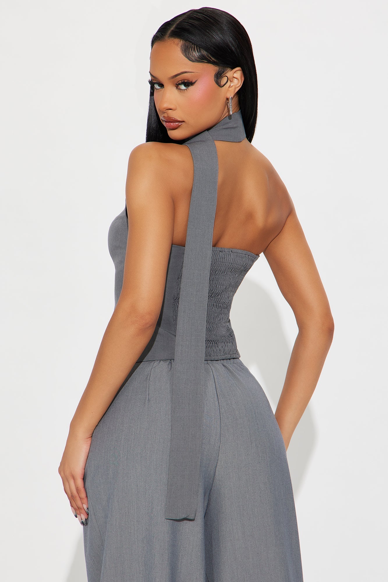 Classy And Corportate Asymmetrical Neck Tie Vest - Grey
