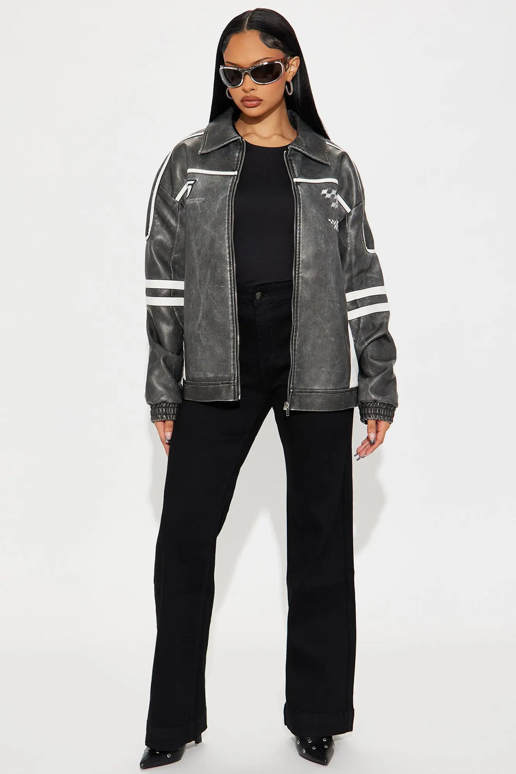 Midnight Drifter Faux Leather Jacket - Charcoal/combo 