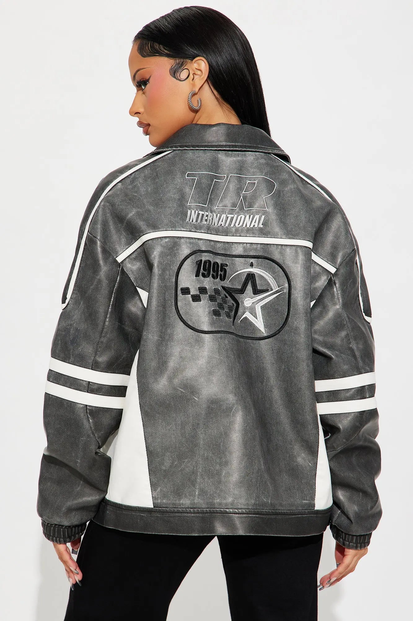 Midnight Drifter Faux Leather Jacket - Charcoal/combo 