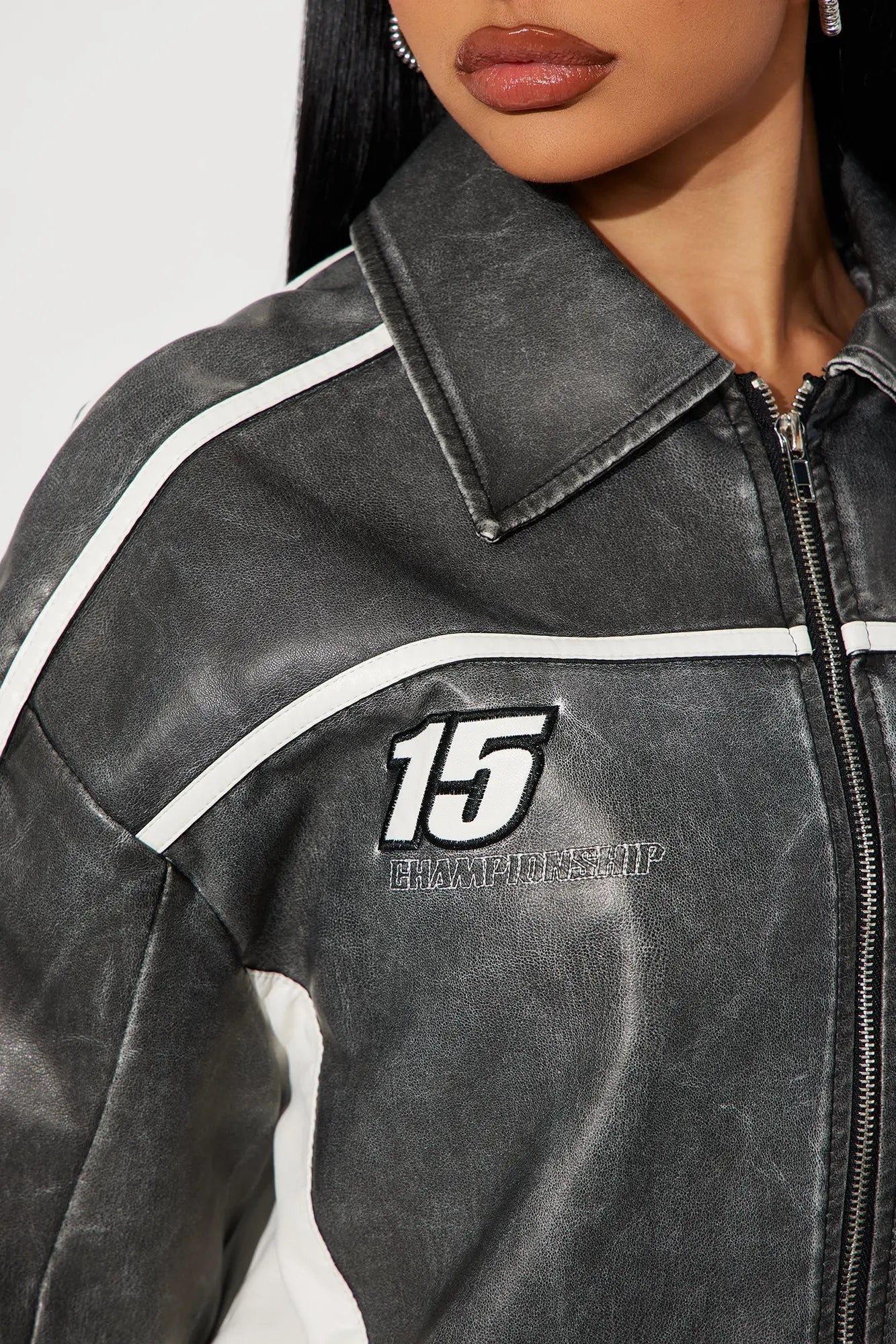 Midnight Drifter Faux Leather Jacket - Charcoal/combo 