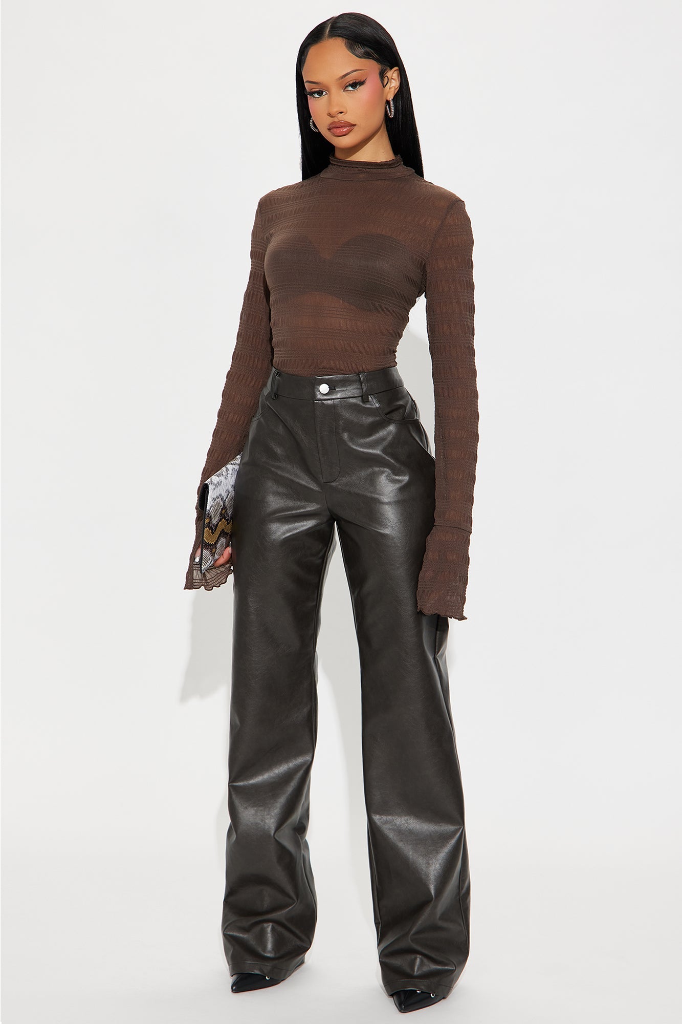Lovers Lane Washed Faux Leather Straight Leg Pant 33 - Black