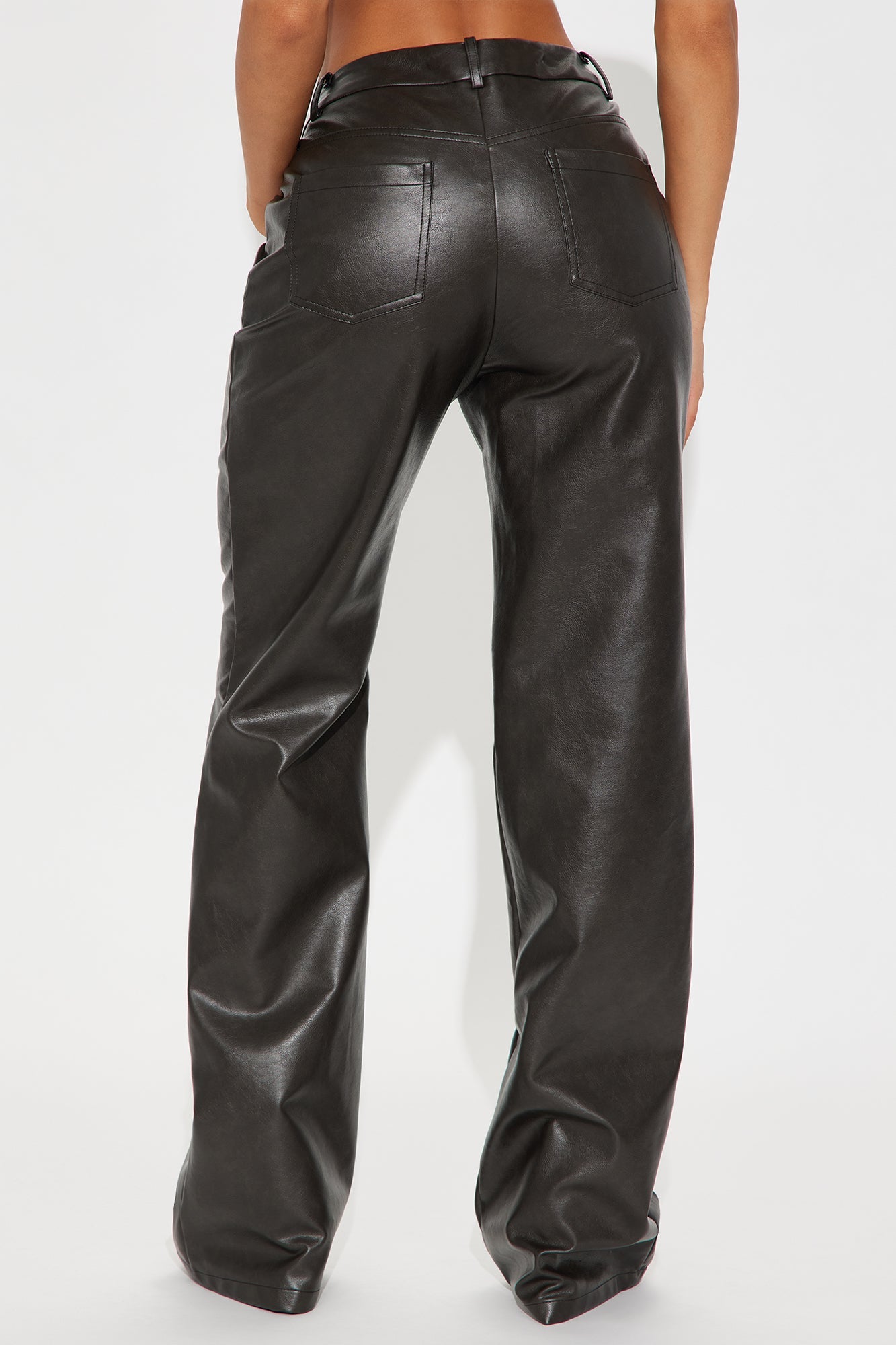 Lovers Lane Washed Faux Leather Straight Leg Pant 33 - Black