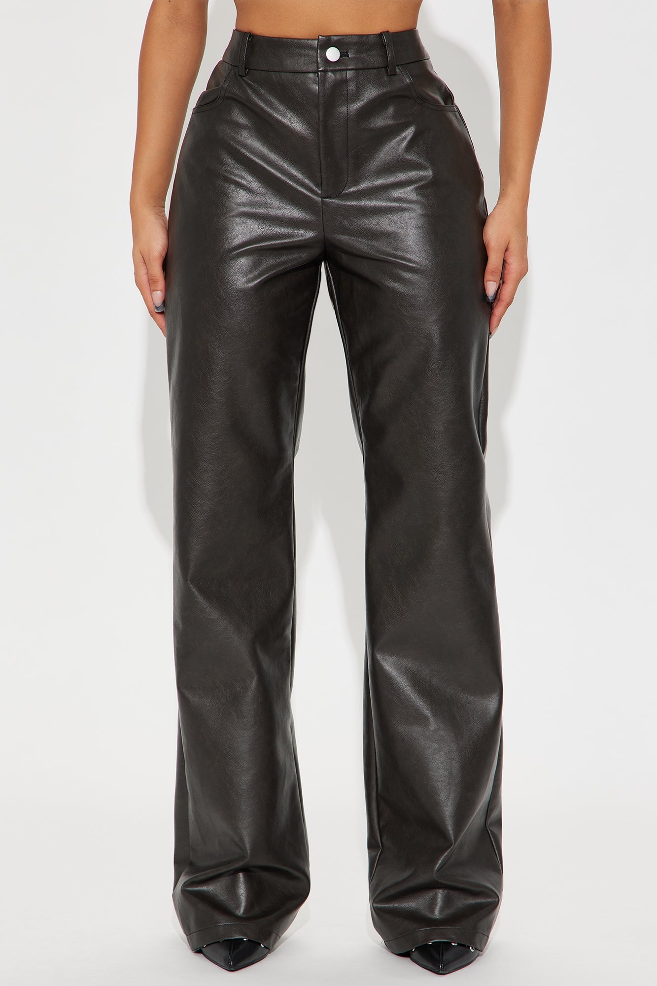 Lovers Lane Washed Faux Leather Straight Leg Pant 33 - Black