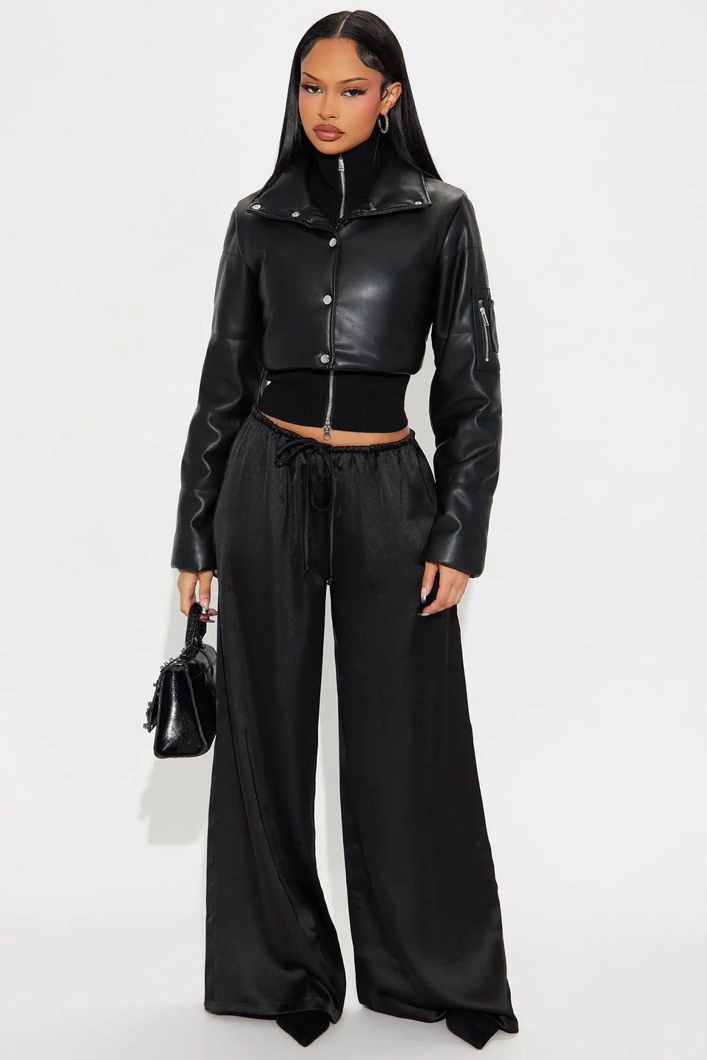Demi Faux Leather Puffer Jacket - Black 