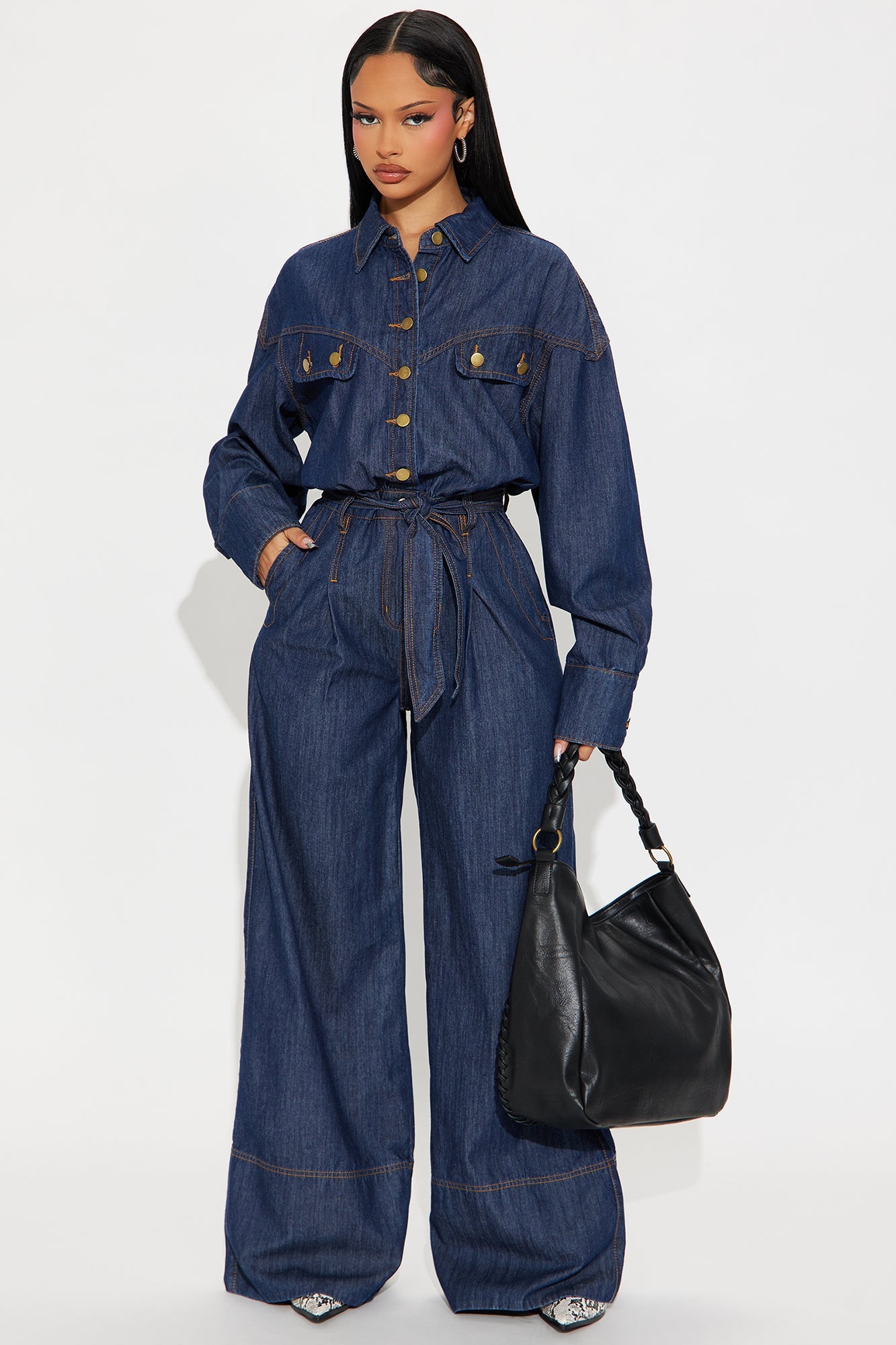 Kelani Denim Wide Leg Jumpsuit - Dark Wash