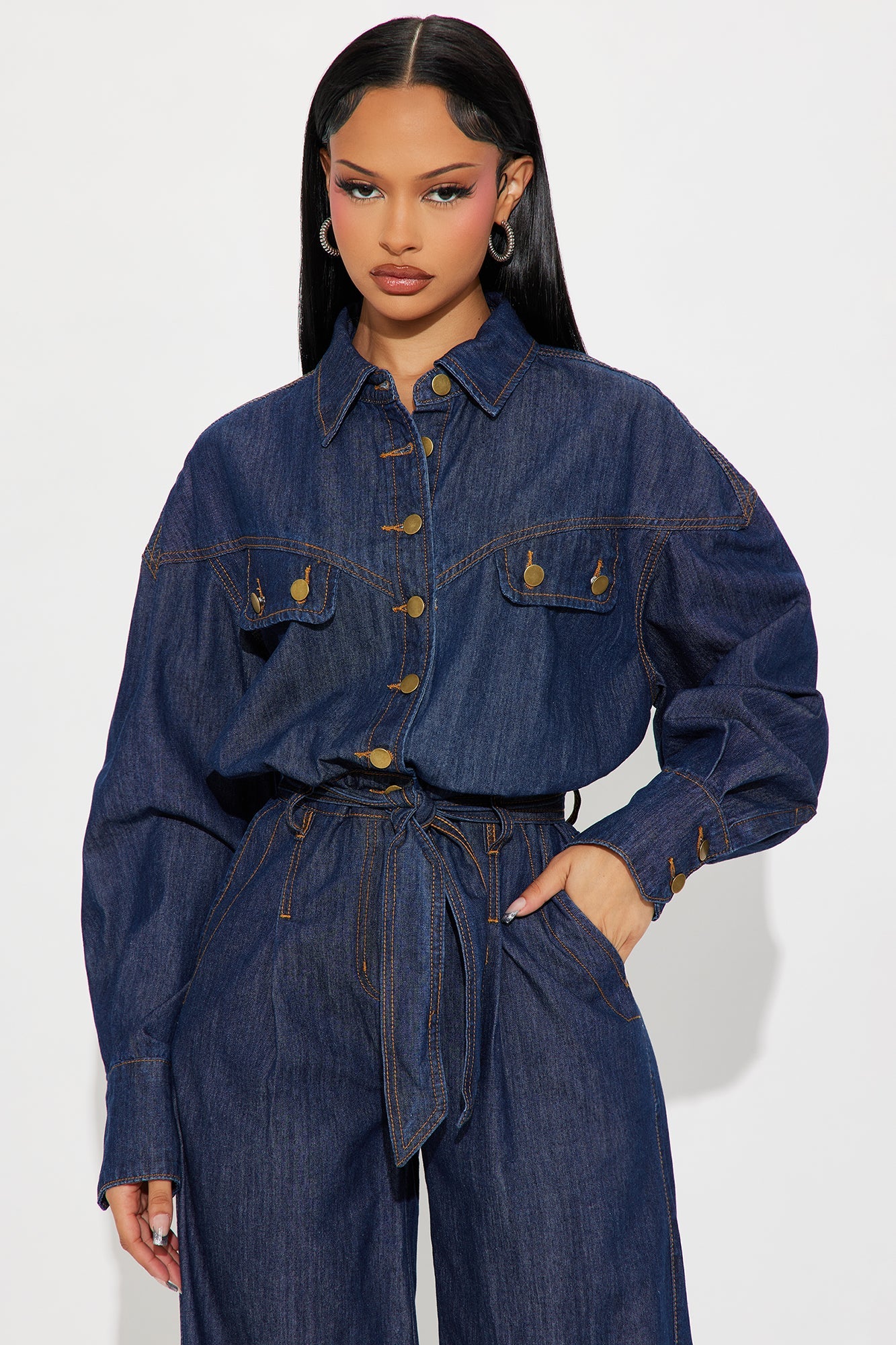 Kelani Denim Wide Leg Jumpsuit - Dark Wash