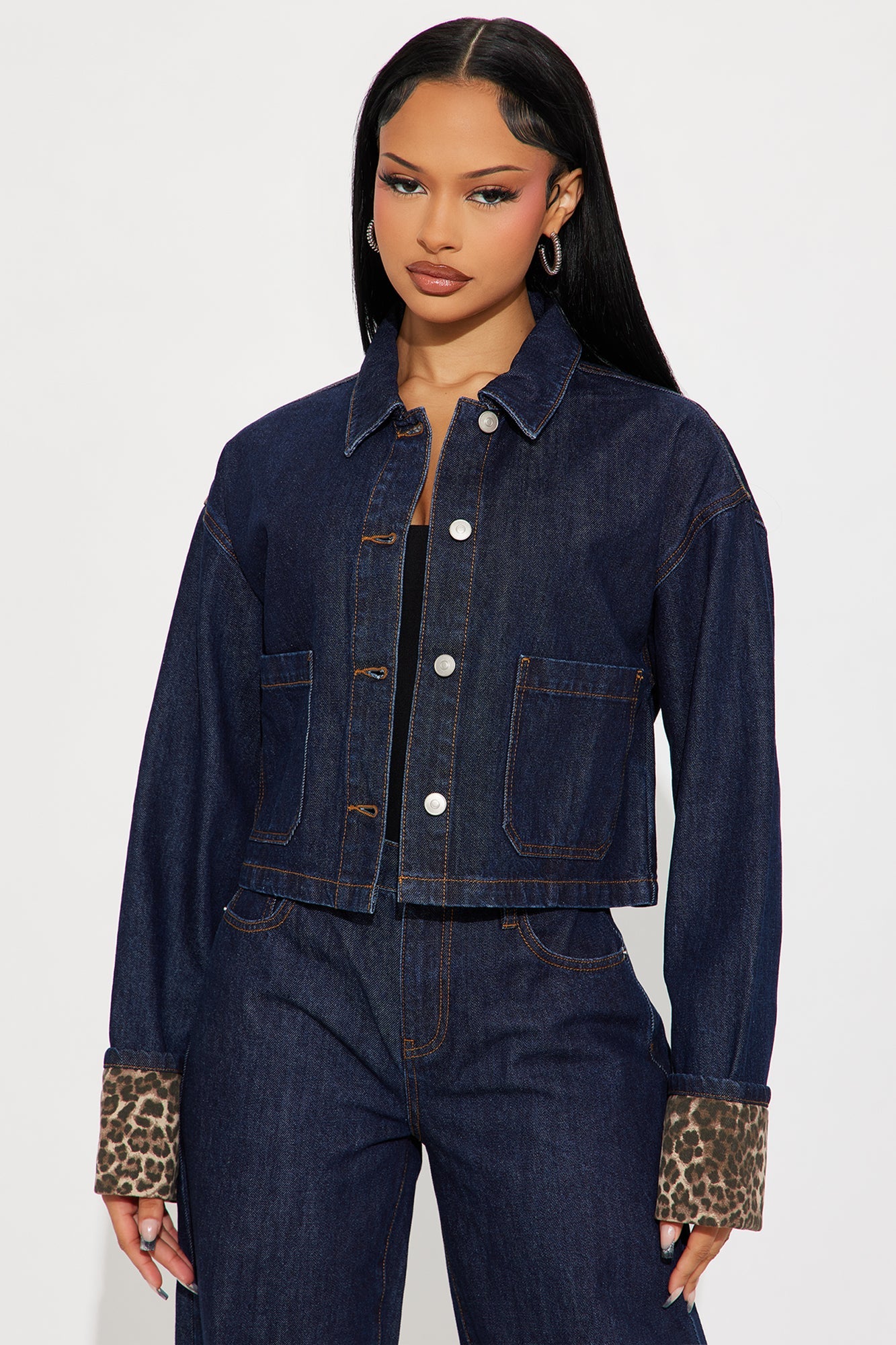 Wild Edges Leopard Denim Pant Set - Dark Wash