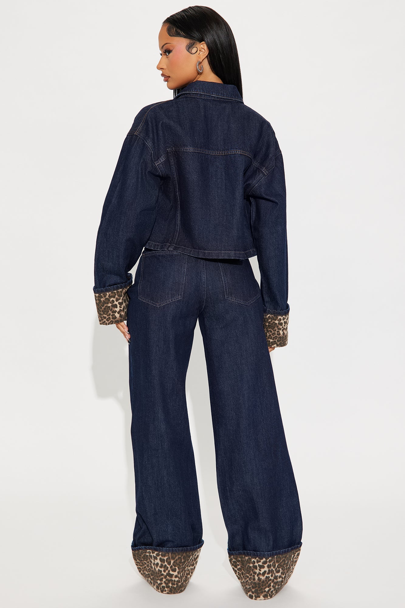 Wild Edges Leopard Denim Pant Set - Dark Wash