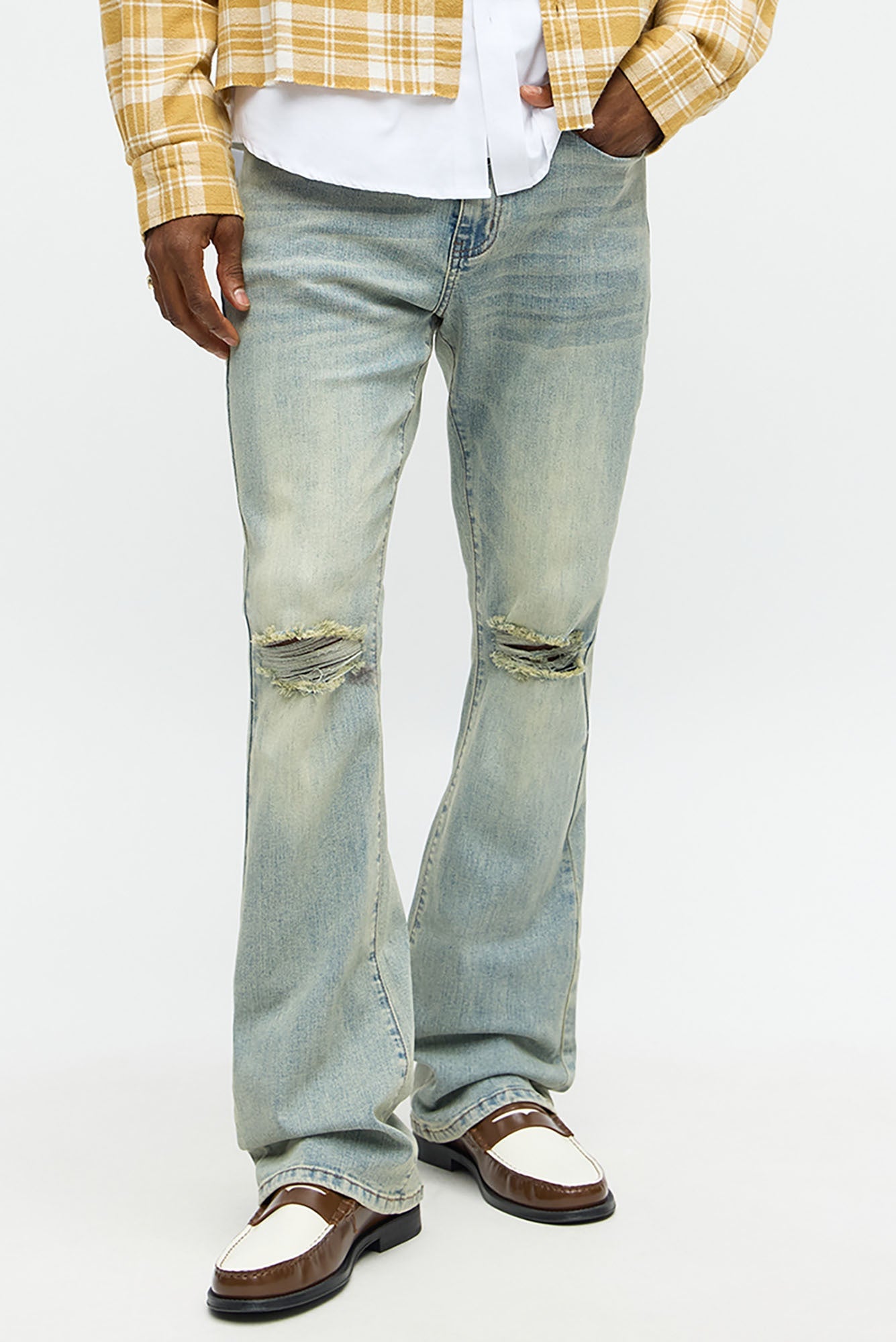 Stacked Skinny Flare Not Too Much Distressed Jean - Medium Wash