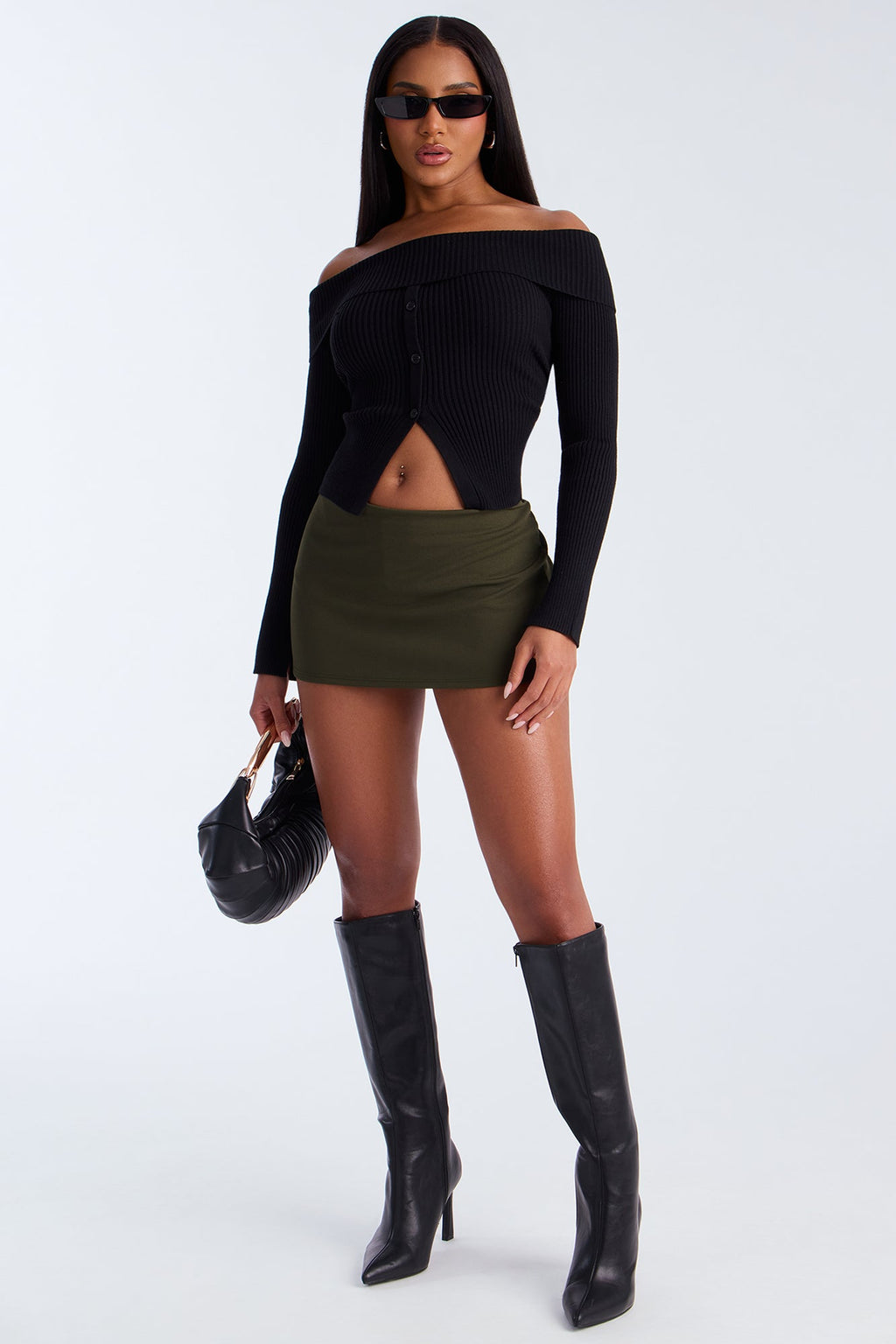 Mia Crepe Micro Mini Skort - Olive 