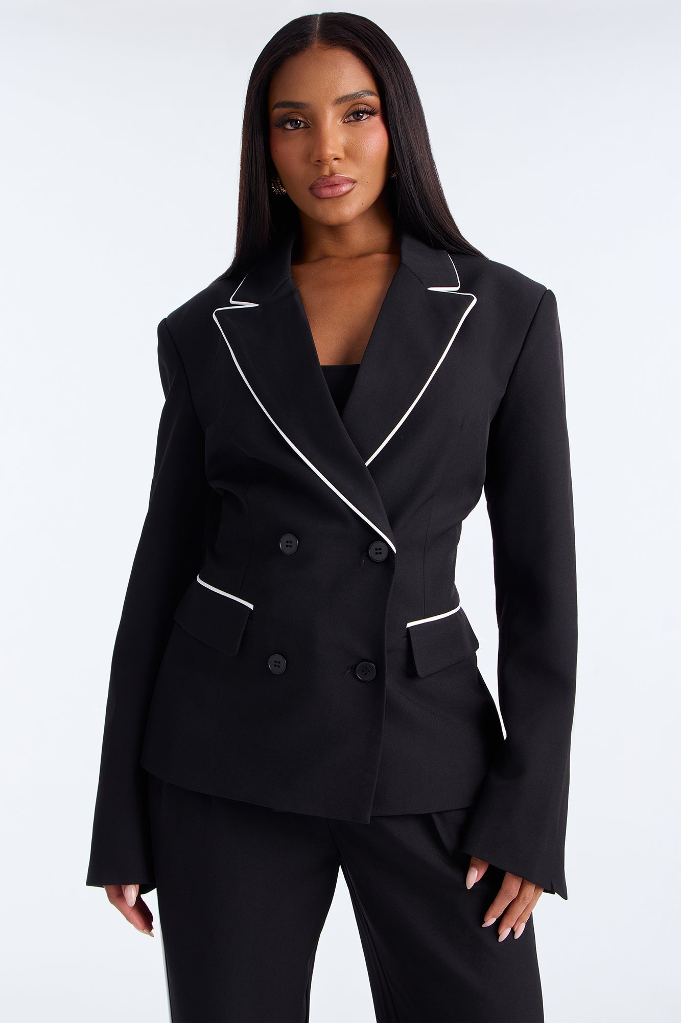 Simply Elegant Contrast Trim Blazer - Black/White