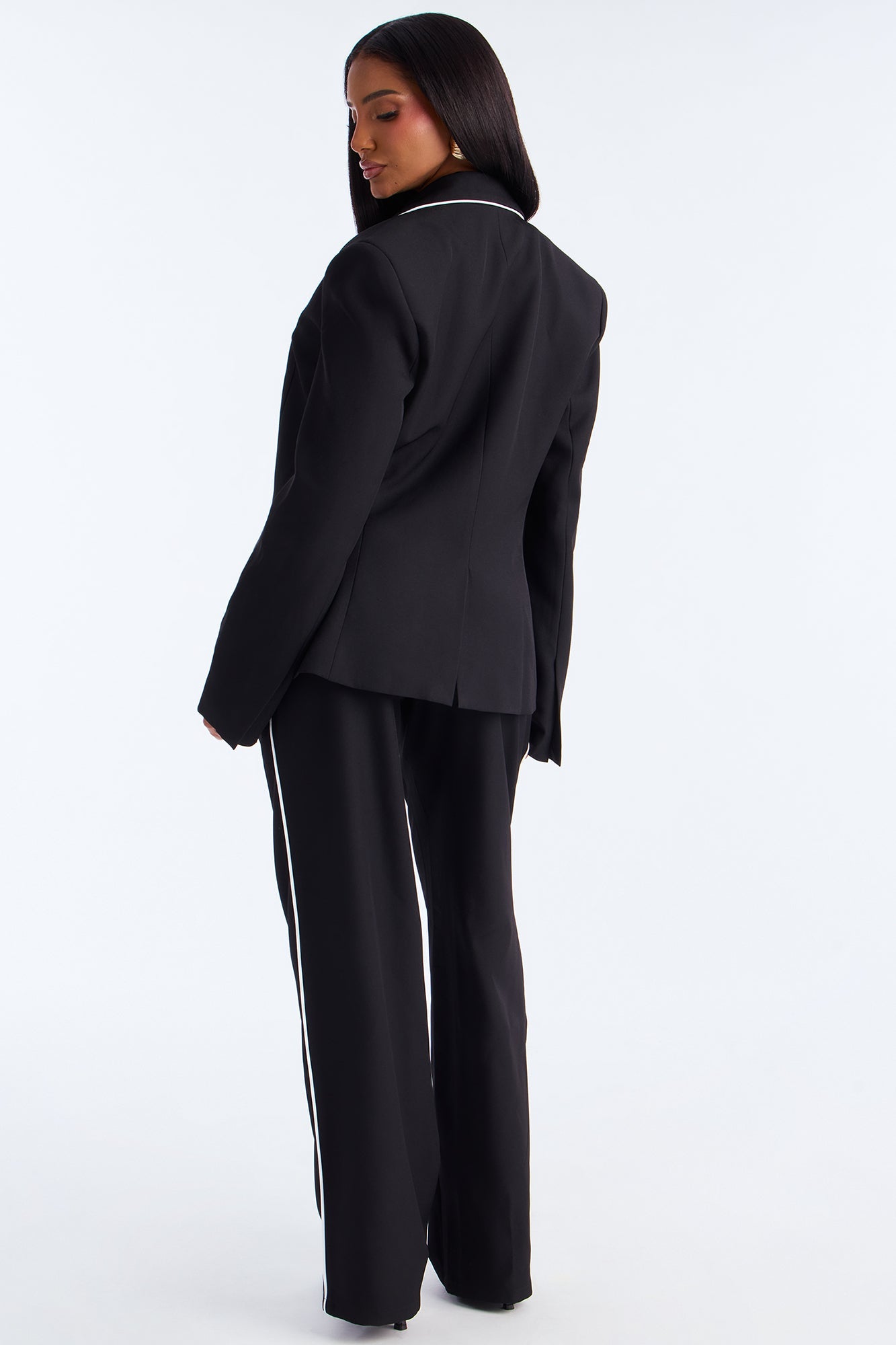 Simply Elegant Contrast Trim Blazer - Black/White