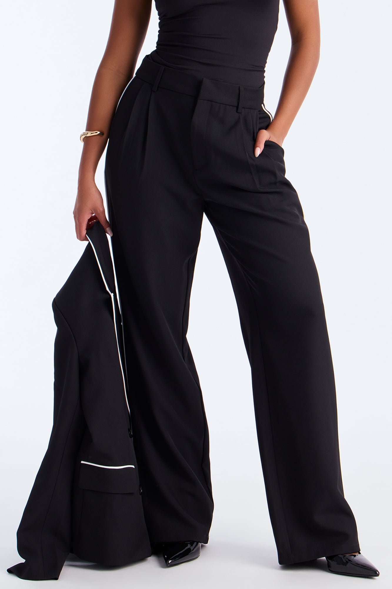 Simply Elegant Contrast Trim Trouser Pant 32″ - Black/White