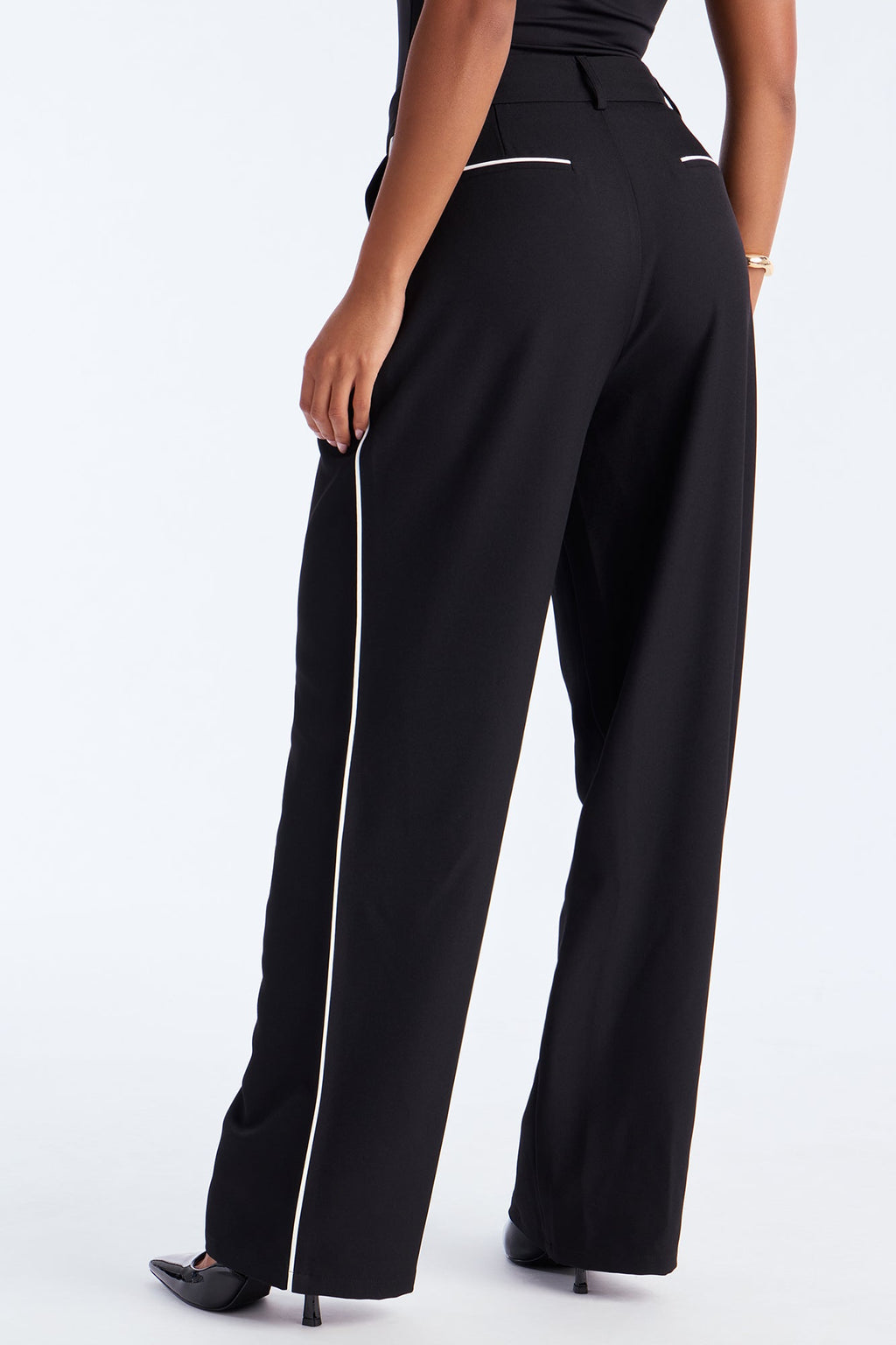 Simply Elegant Contrast Trim Trouser Pant 32″ - Black/White