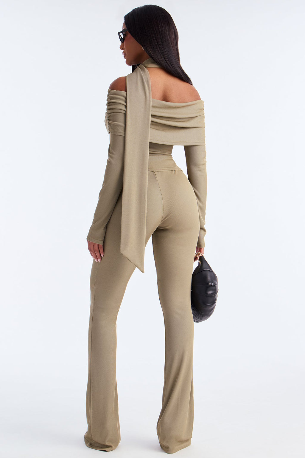 Ella Scarf Off Shoulder 3 Piece Pant Set - Sage