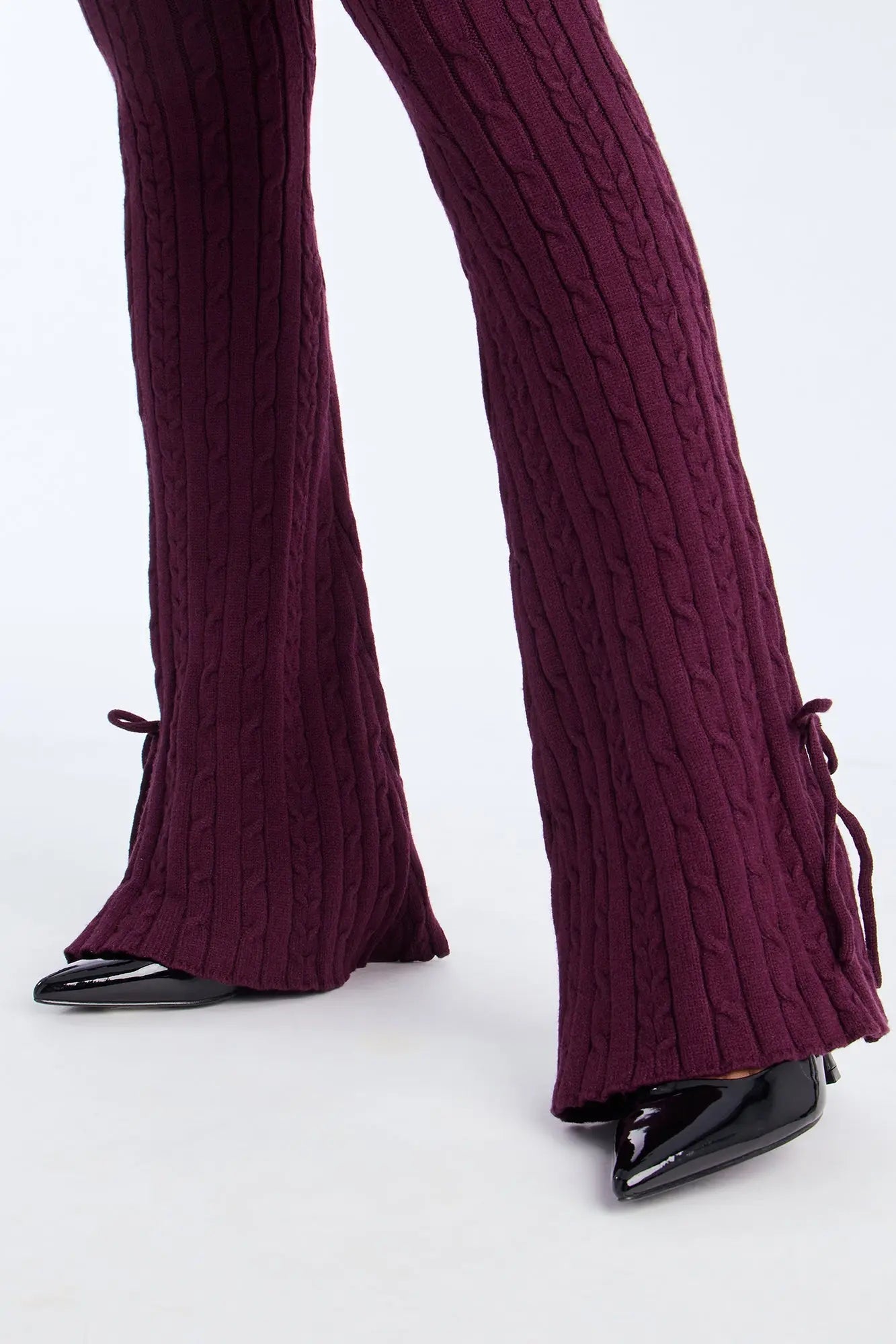 Rowyn Off Shoulder Sweater Flare Pant Set - Eggplant 