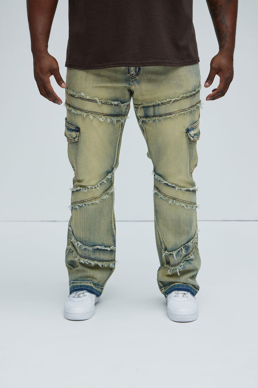 Simi Fray Cargo Stacked Skinny Flare Jeans - Vintage Blue Wash