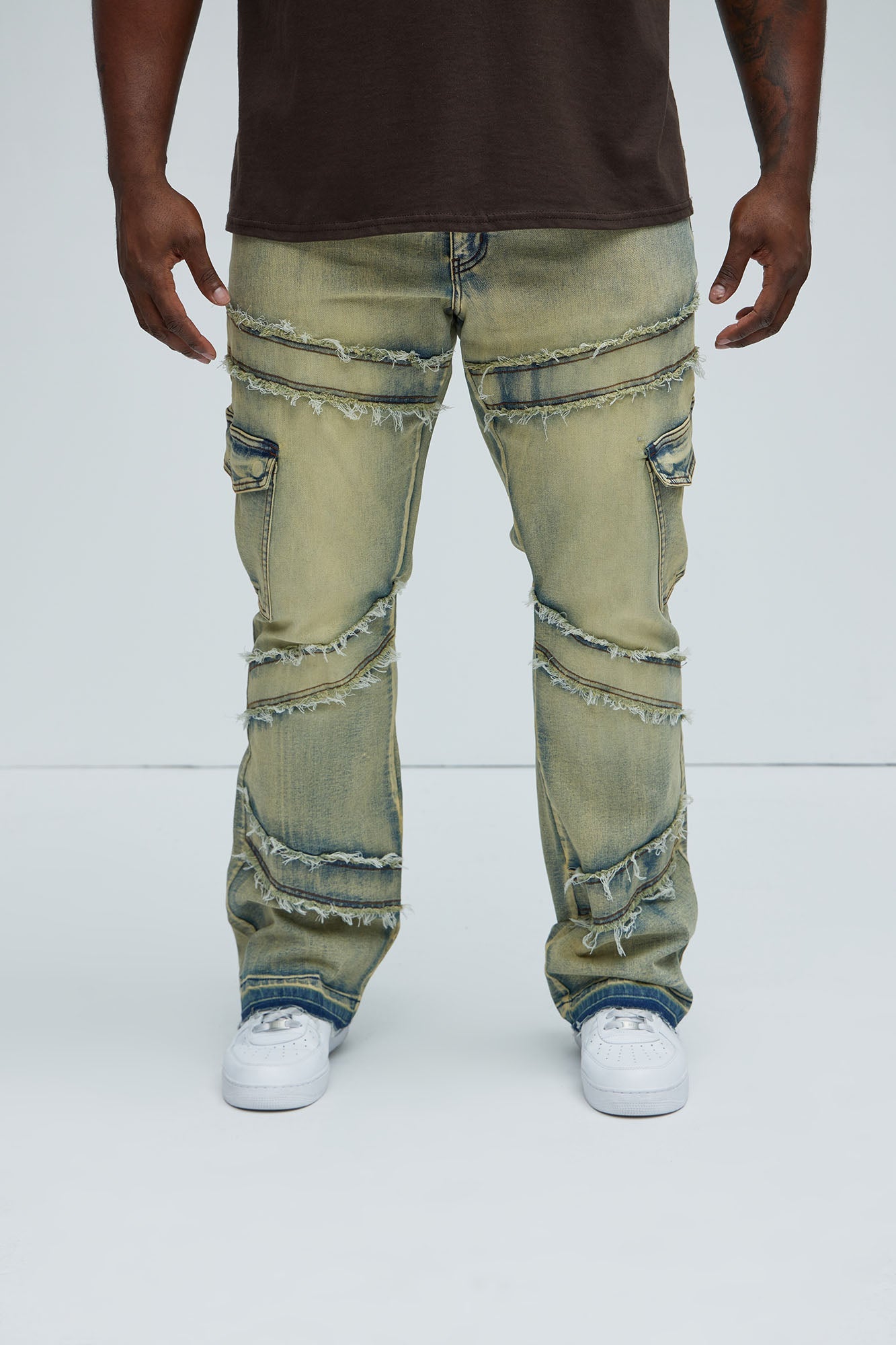 Simi Fray Cargo Stacked Skinny Flare Jeans - Vintage Blue Wash