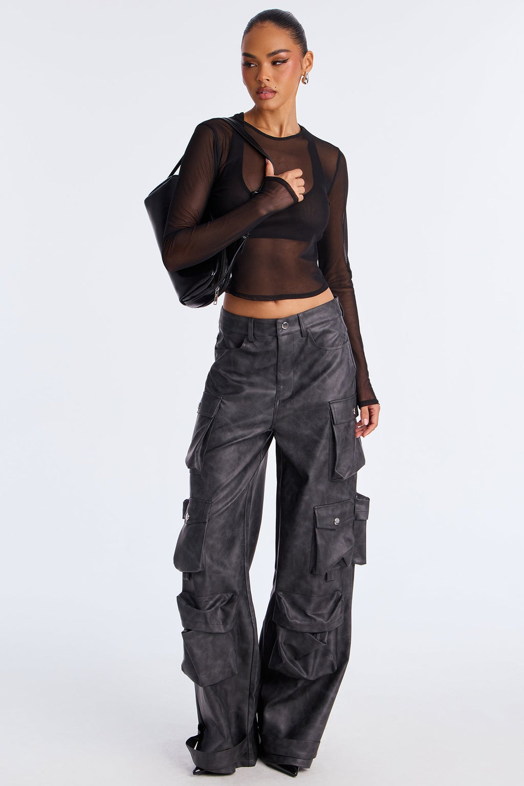 Weekend Warrior Washed Faux Leather Cargo Pant - Black Wash 