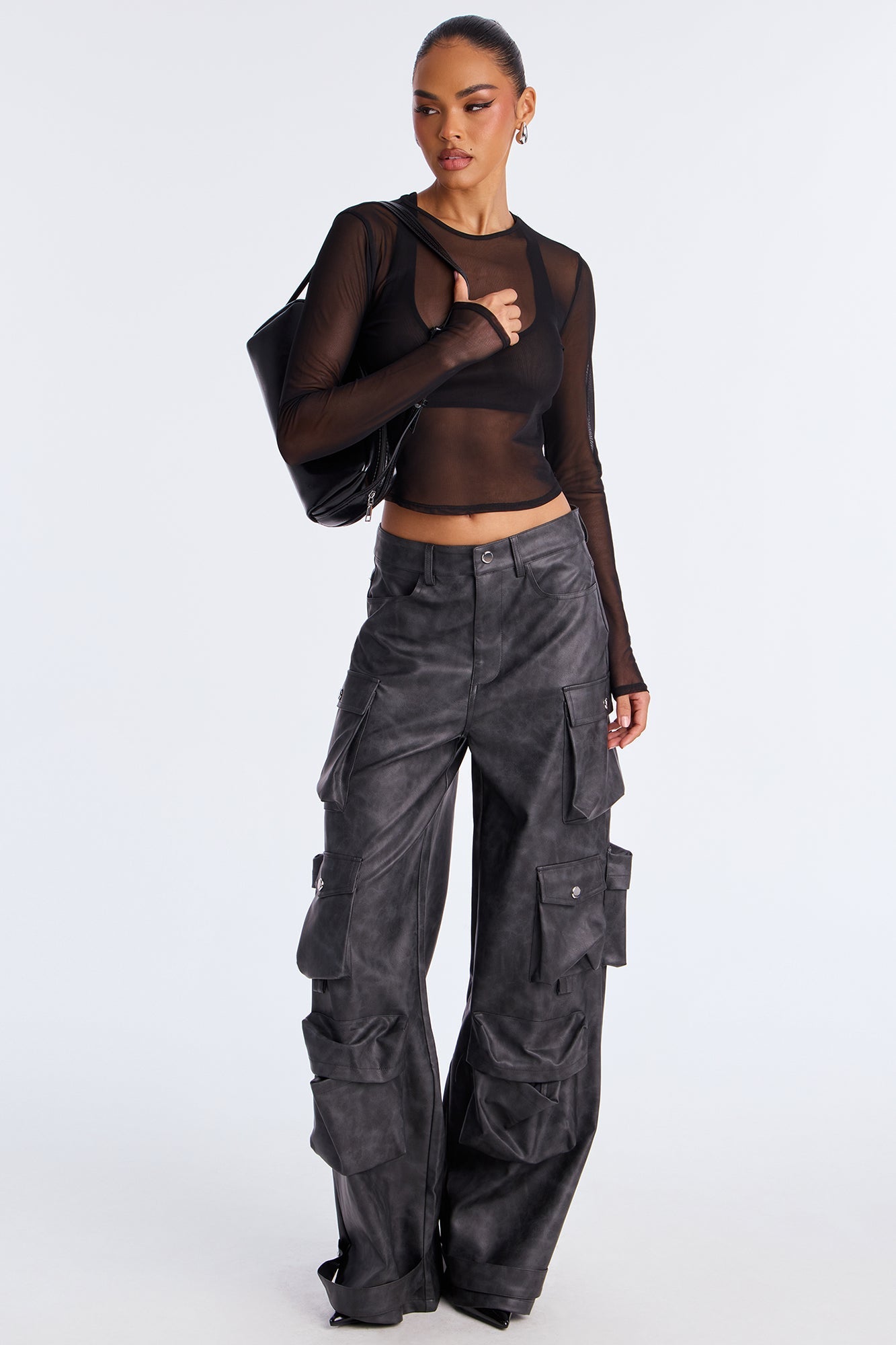 Weekend Warrior Washed Faux Leather Cargo Pant - Black Wash 
